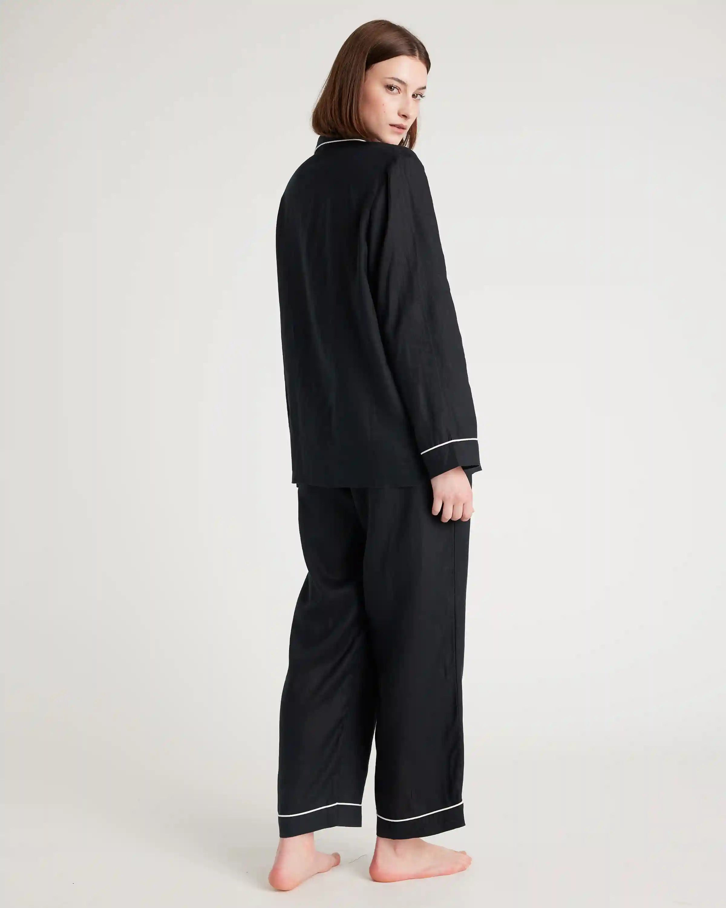 100% European Linen Long Sleeve Pajama Set with Piping