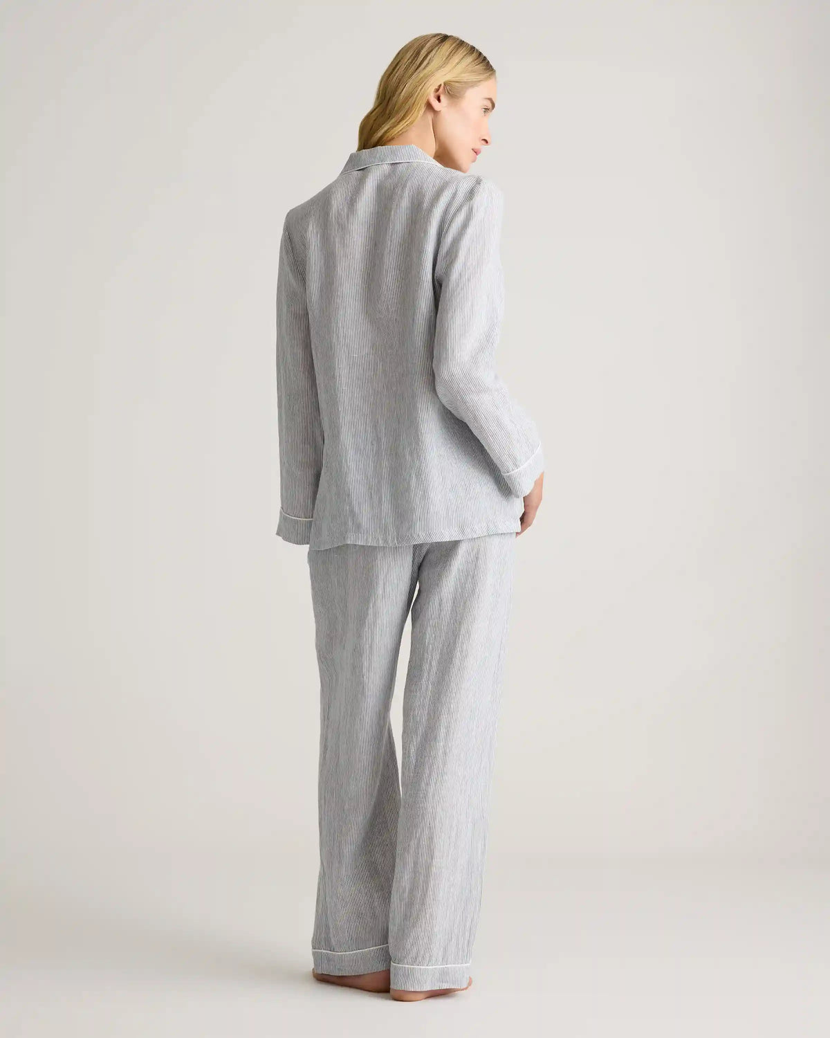 100% European Linen Long Sleeve Pajama Set with Piping