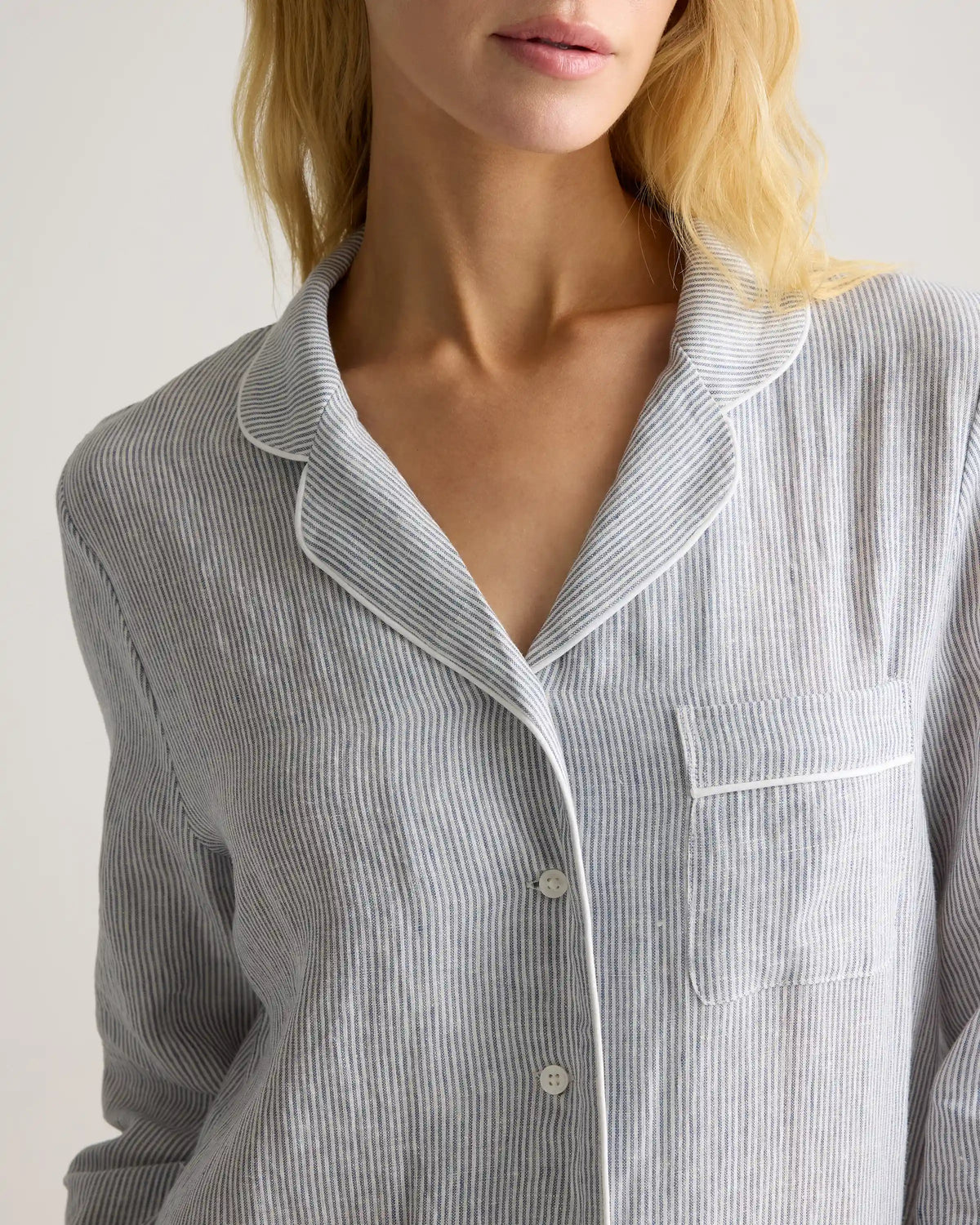 100% European Linen Long Sleeve Pajama Set with Piping