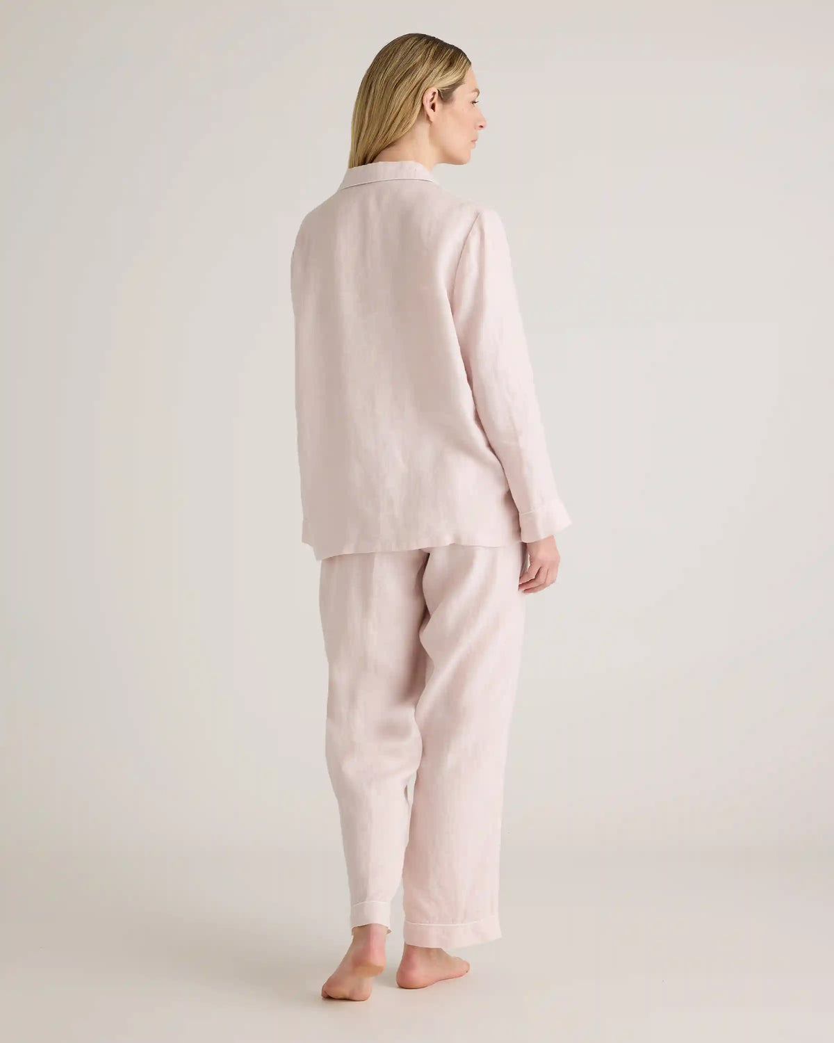 100% European Linen Long Sleeve Pajama Set with Piping