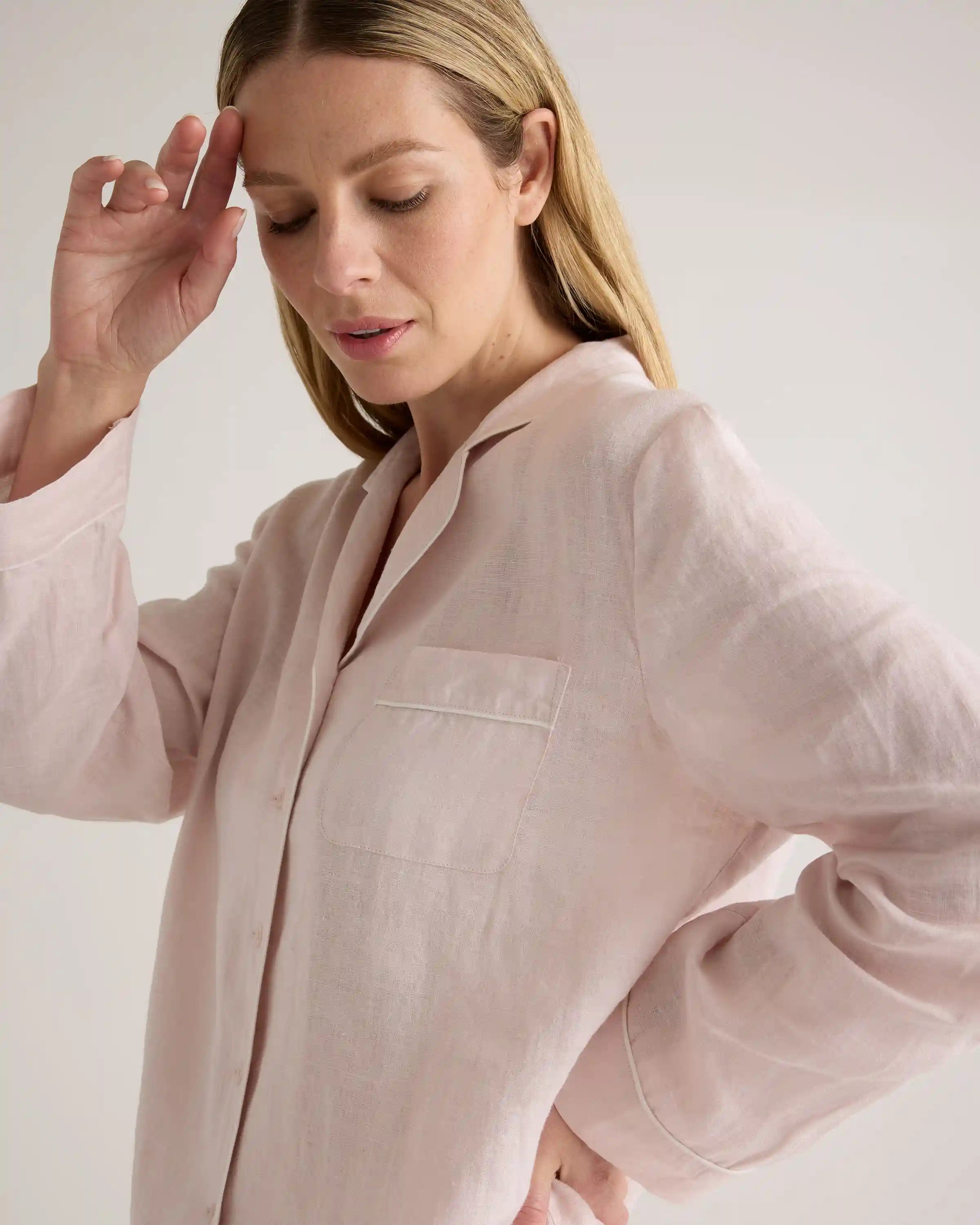 100% European Linen Long Sleeve Pajama Set with Piping