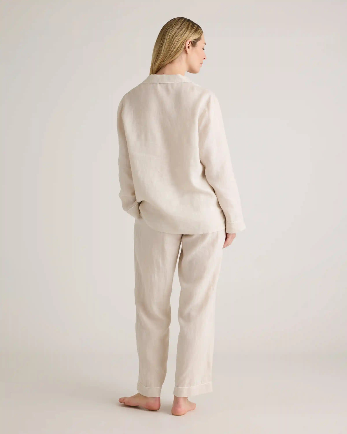100% European Linen Long Sleeve Pajama Set with Piping