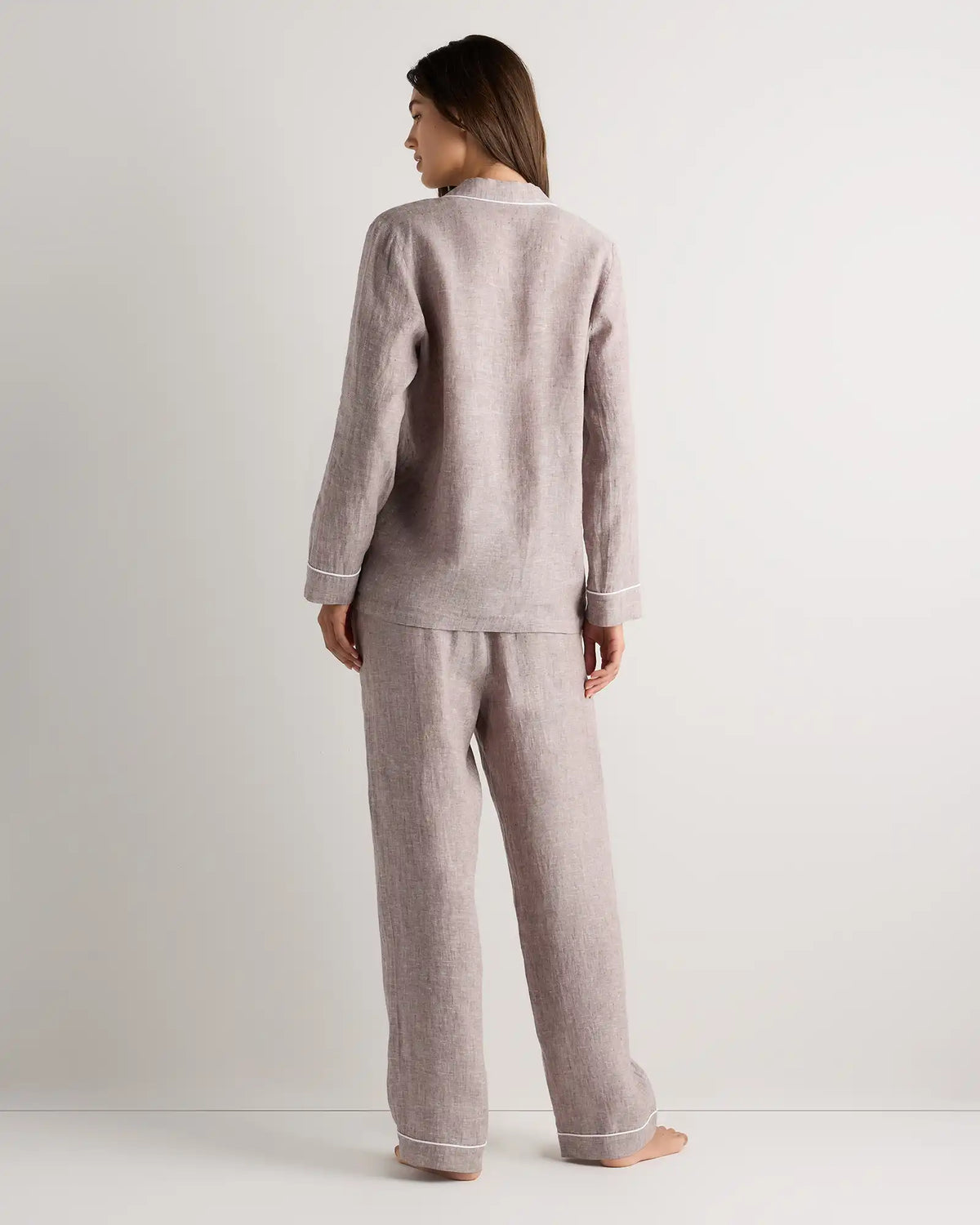 100% European Linen Long Sleeve Pajama Set with Piping