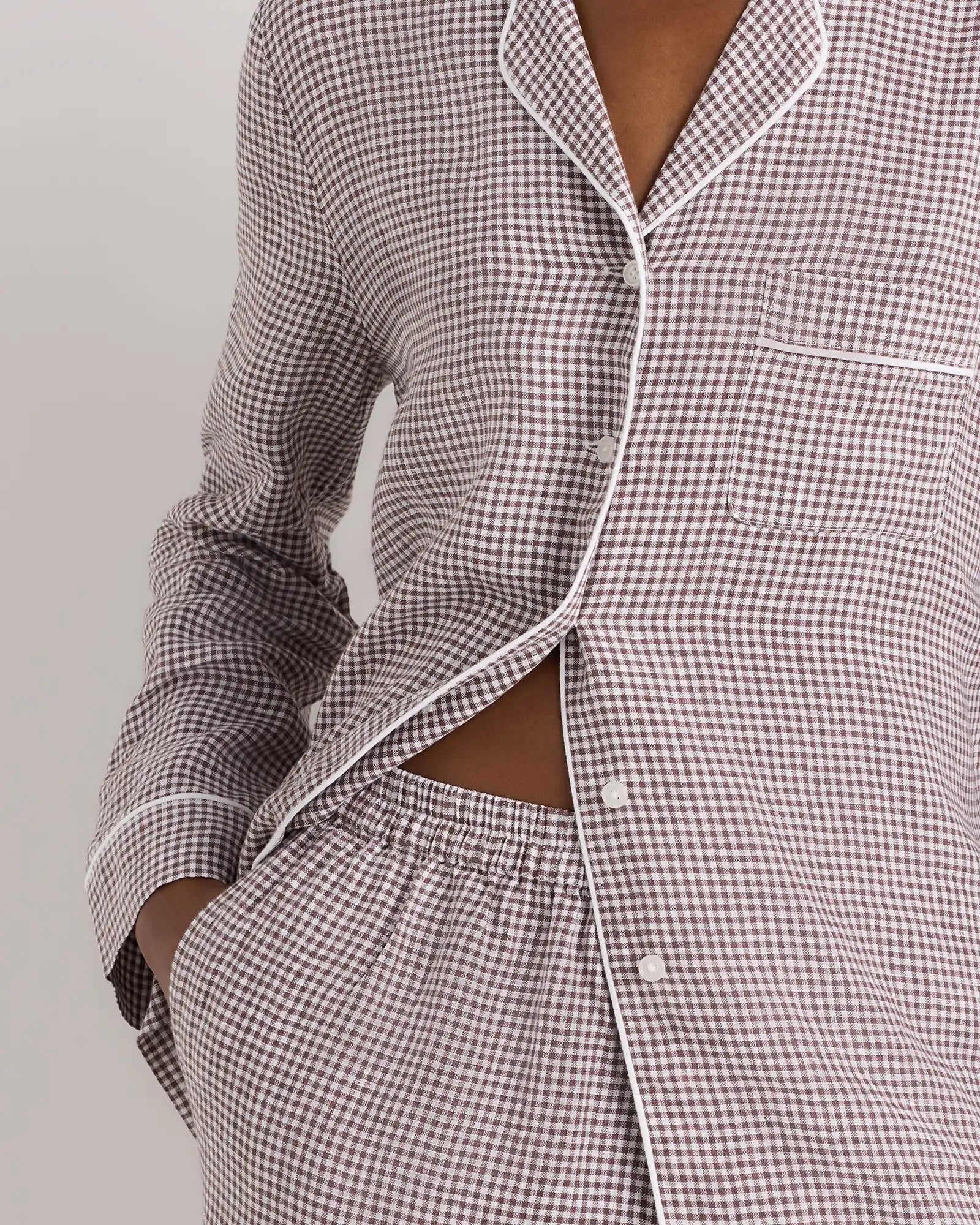 100% European Linen Long Sleeve Pajama Set with Piping