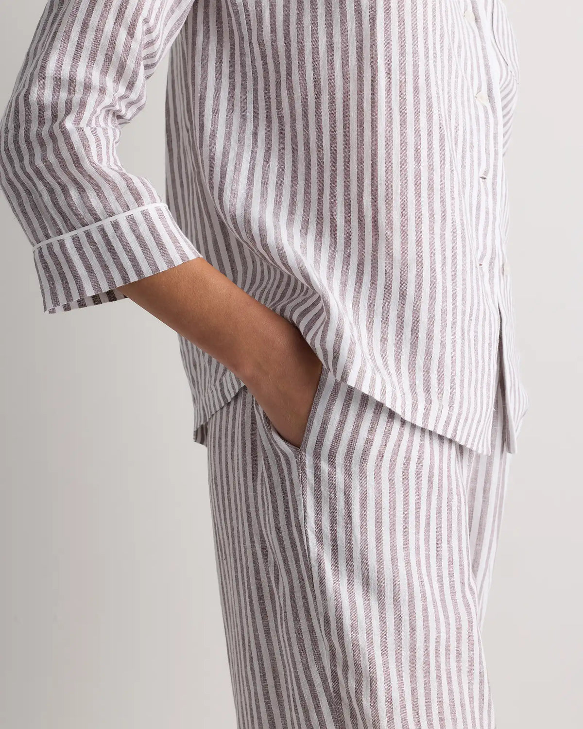 100% European Linen Long Sleeve Pajama Set with Piping