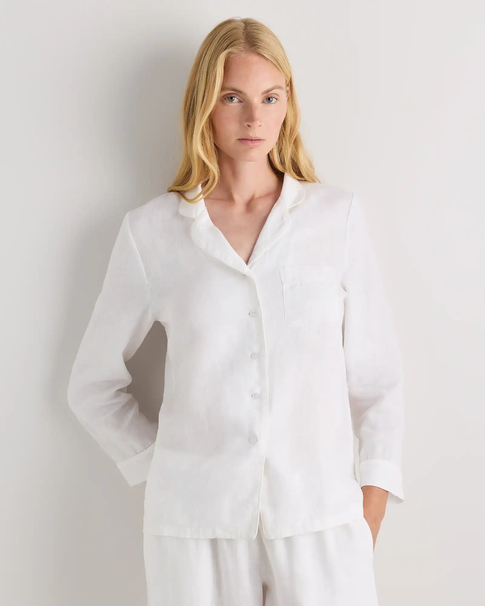 100% European Linen Long Sleeve Pajama Set with Piping