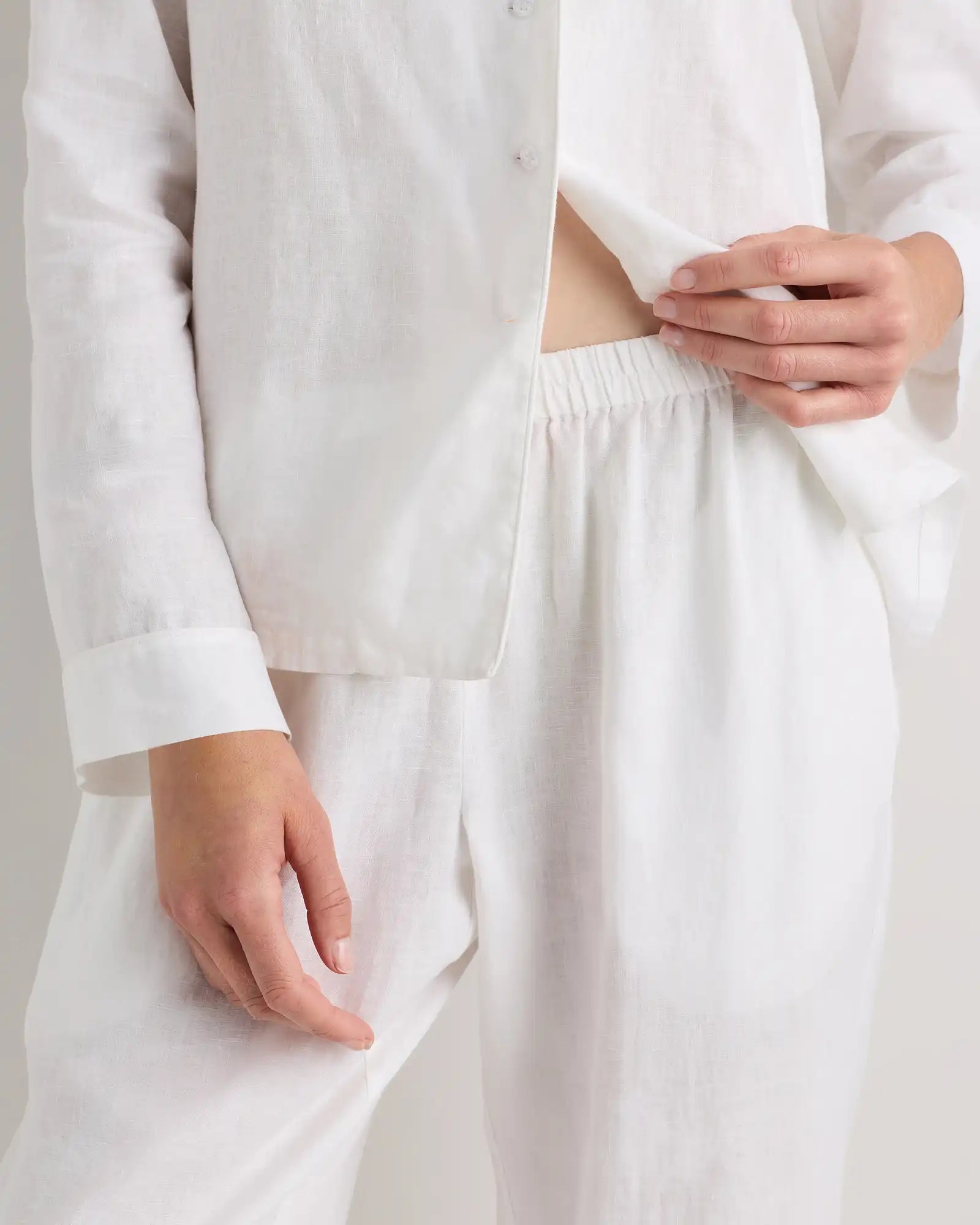 100% European Linen Long Sleeve Pajama Set with Piping