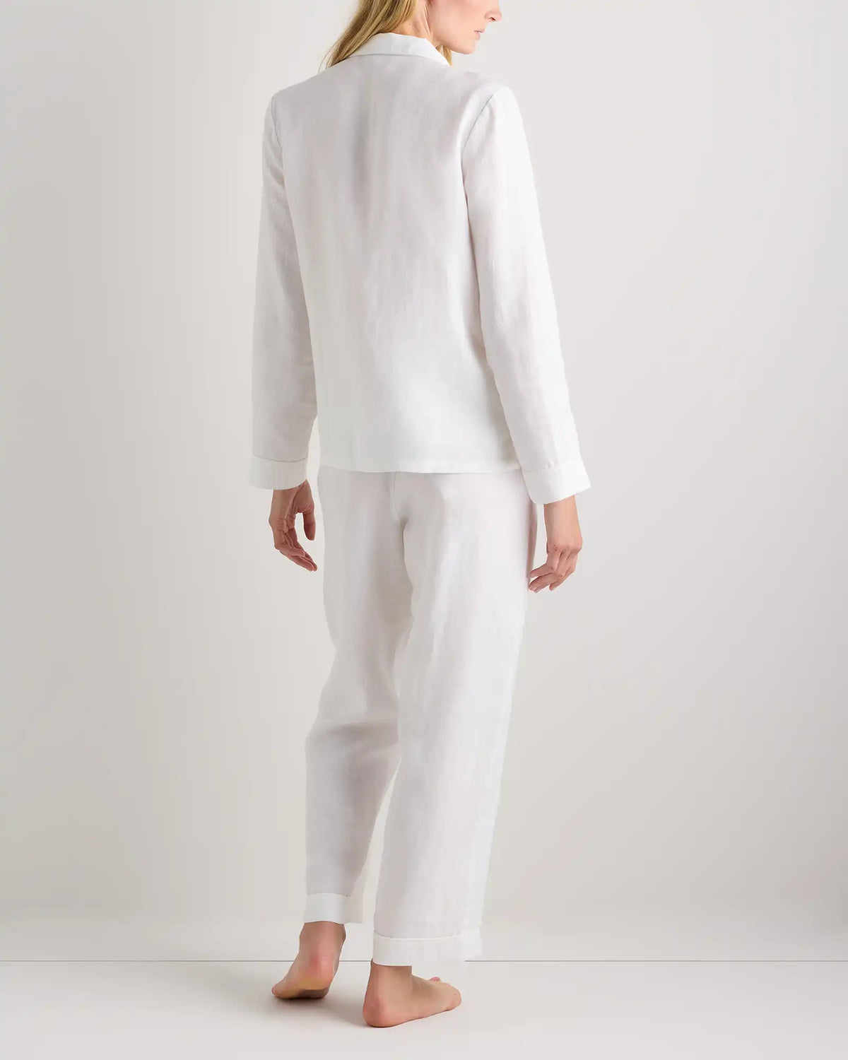 100% European Linen Long Sleeve Pajama Set with Piping