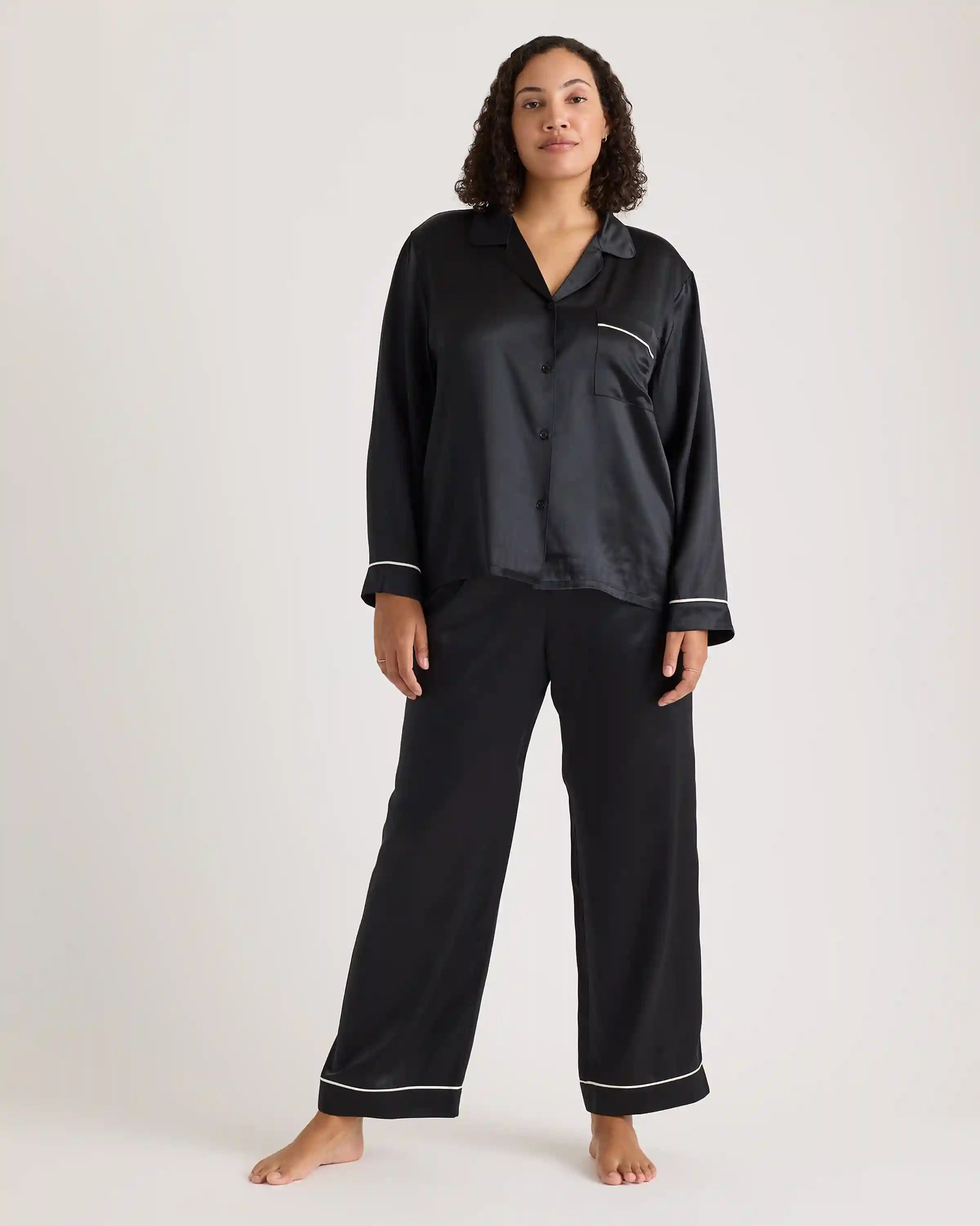 100% Washable Silk Satin Pajama Long Sleeve Top