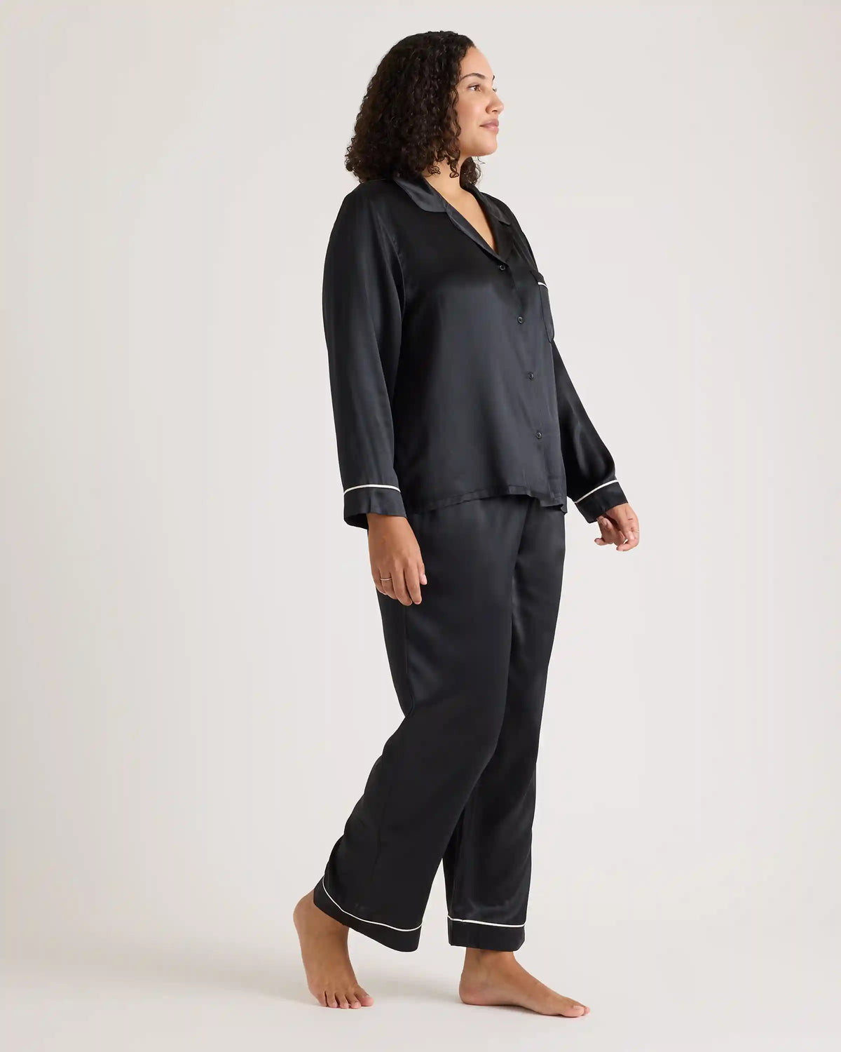 100% Washable Silk Satin Pajama Long Sleeve Top