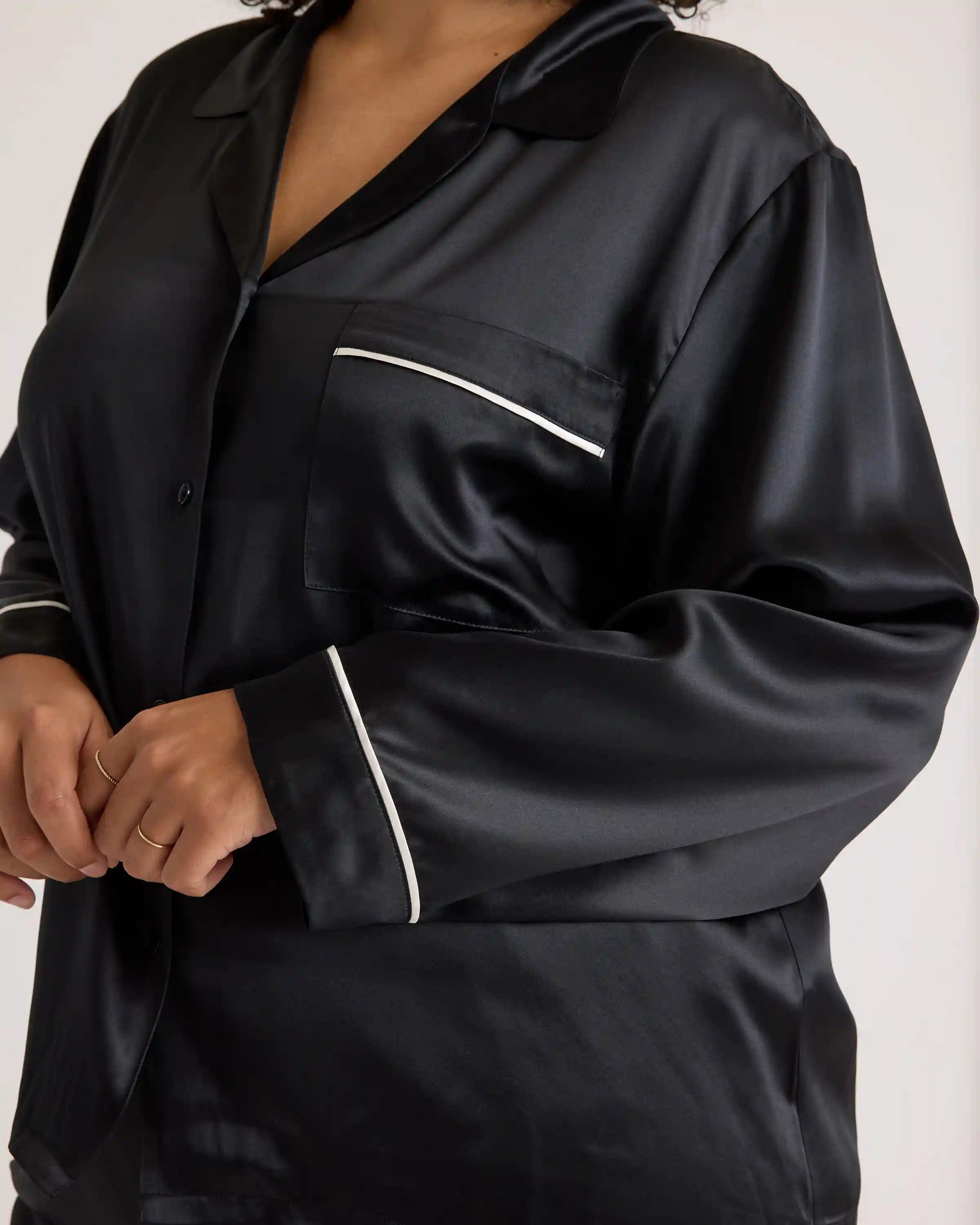100% Washable Silk Satin Pajama Long Sleeve Top
