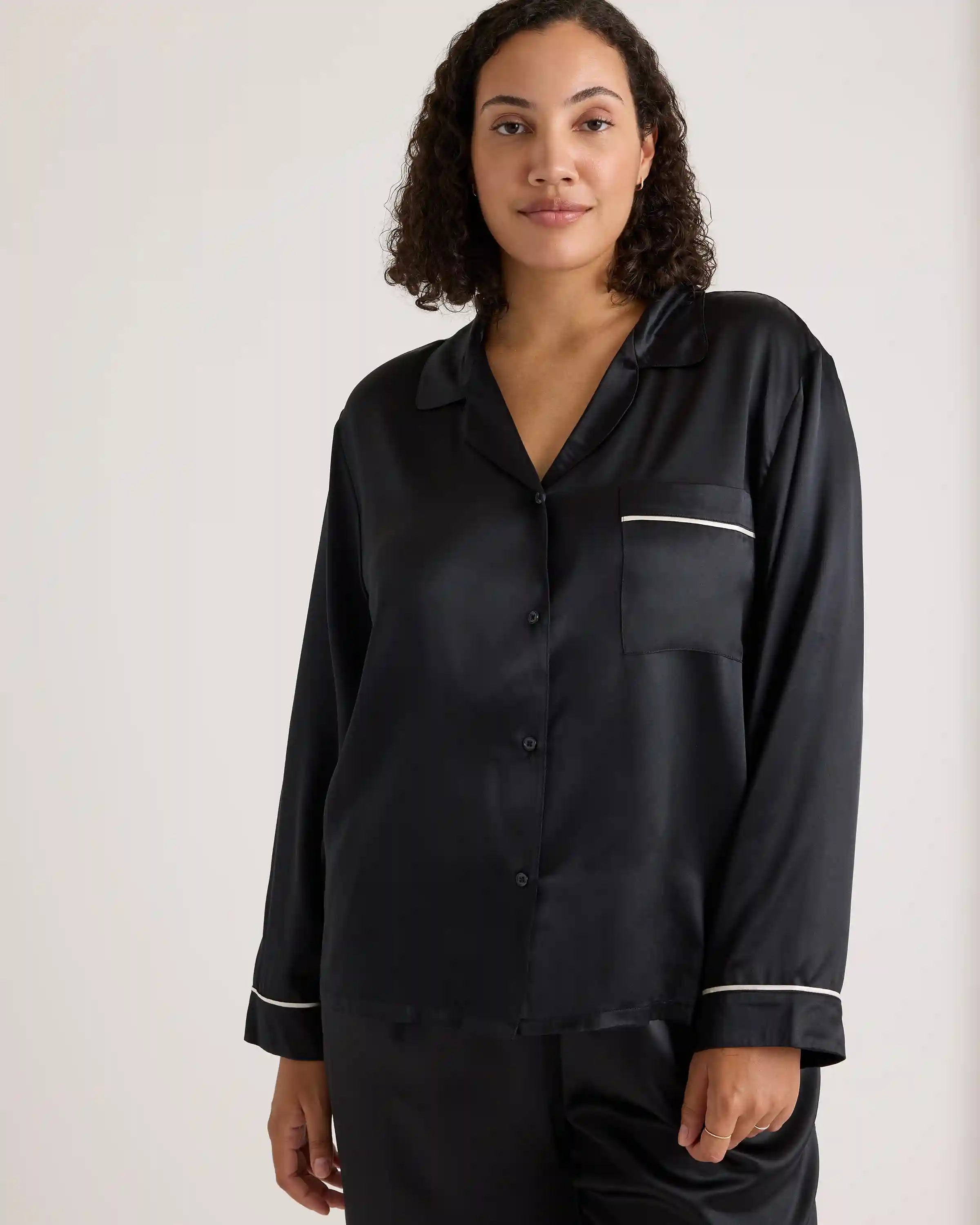 100% Washable Silk Satin Pajama Long Sleeve Top
