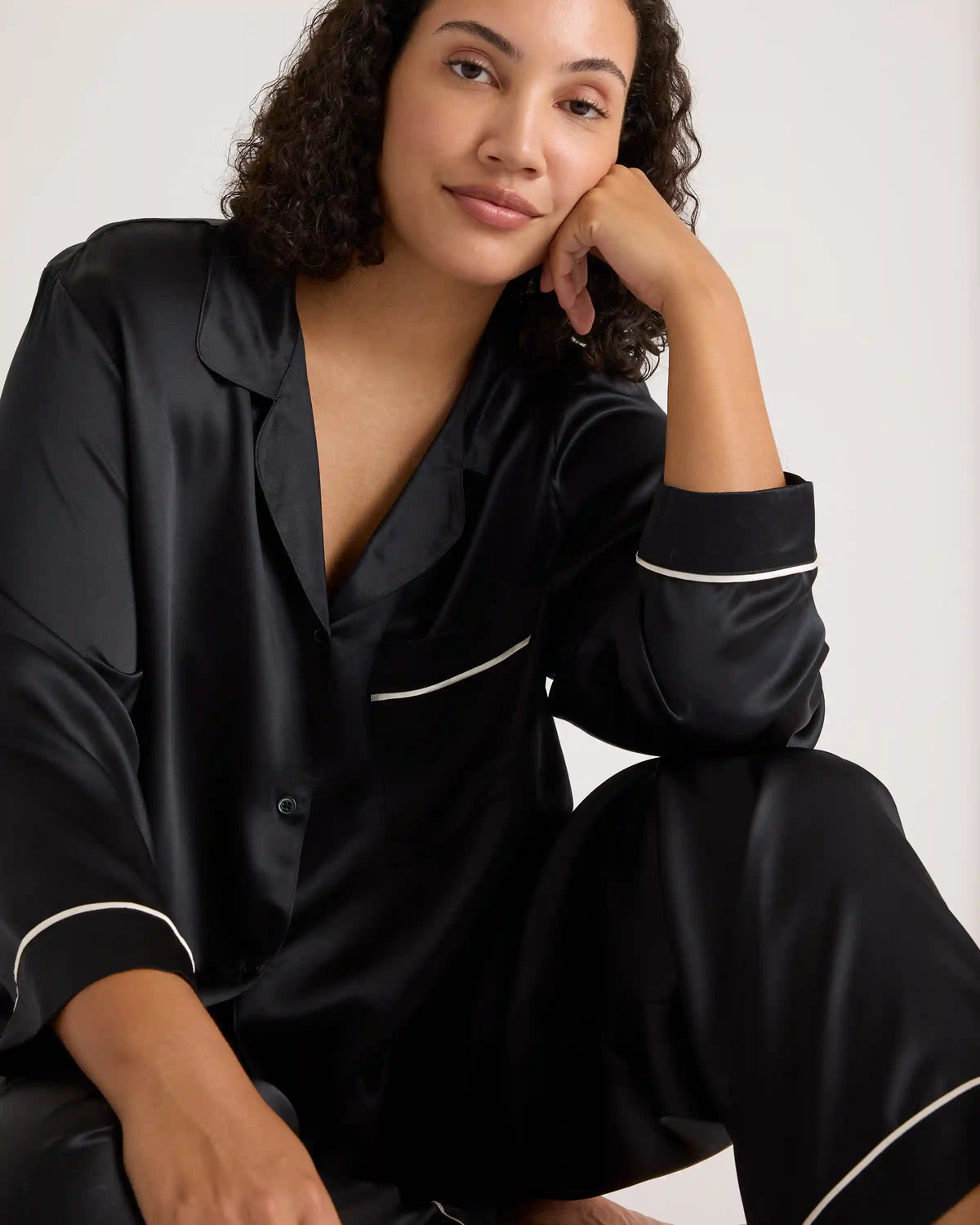 100% Washable Silk Satin Pajama Long Sleeve Top