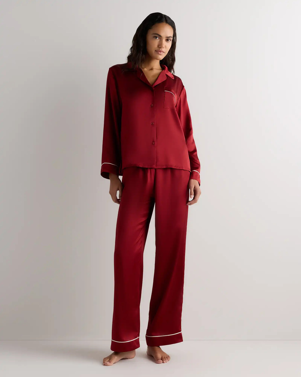 100% Washable Silk Satin Pajama Long Sleeve Top