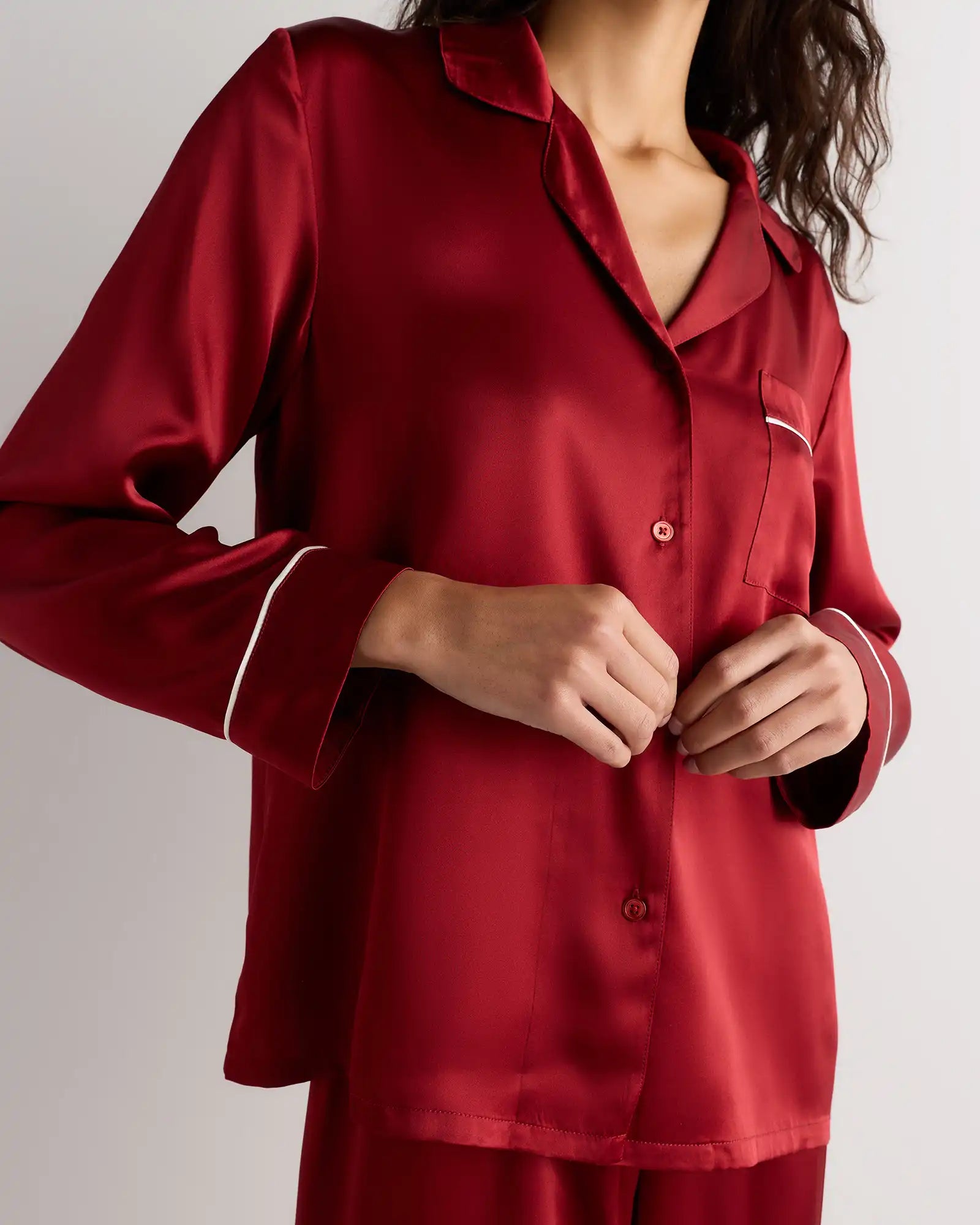 100% Washable Silk Satin Pajama Long Sleeve Top