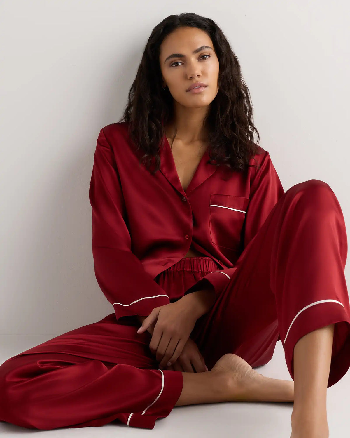 100% Washable Silk Satin Pajama Long Sleeve Top