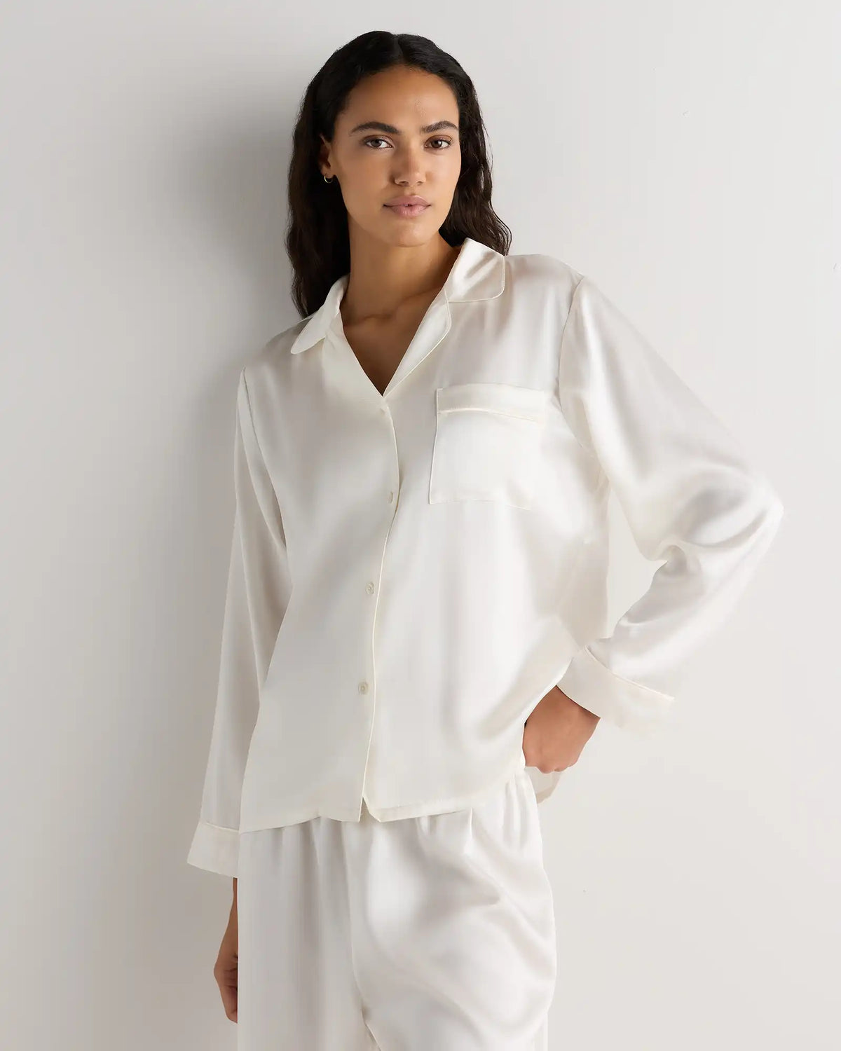 100% Washable Silk Satin Pajama Long Sleeve Top