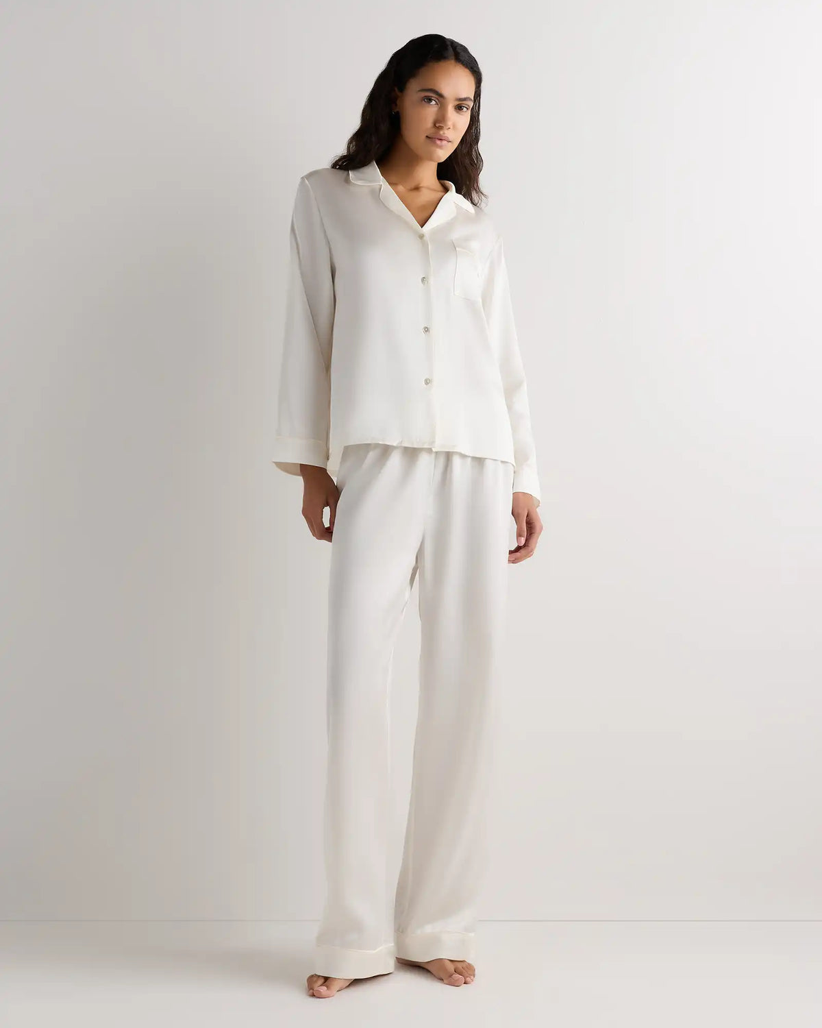 100% Washable Silk Satin Pajama Long Sleeve Top