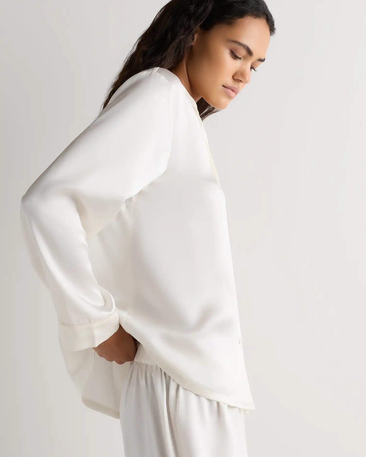 100% Washable Silk Satin Pajama Long Sleeve Top