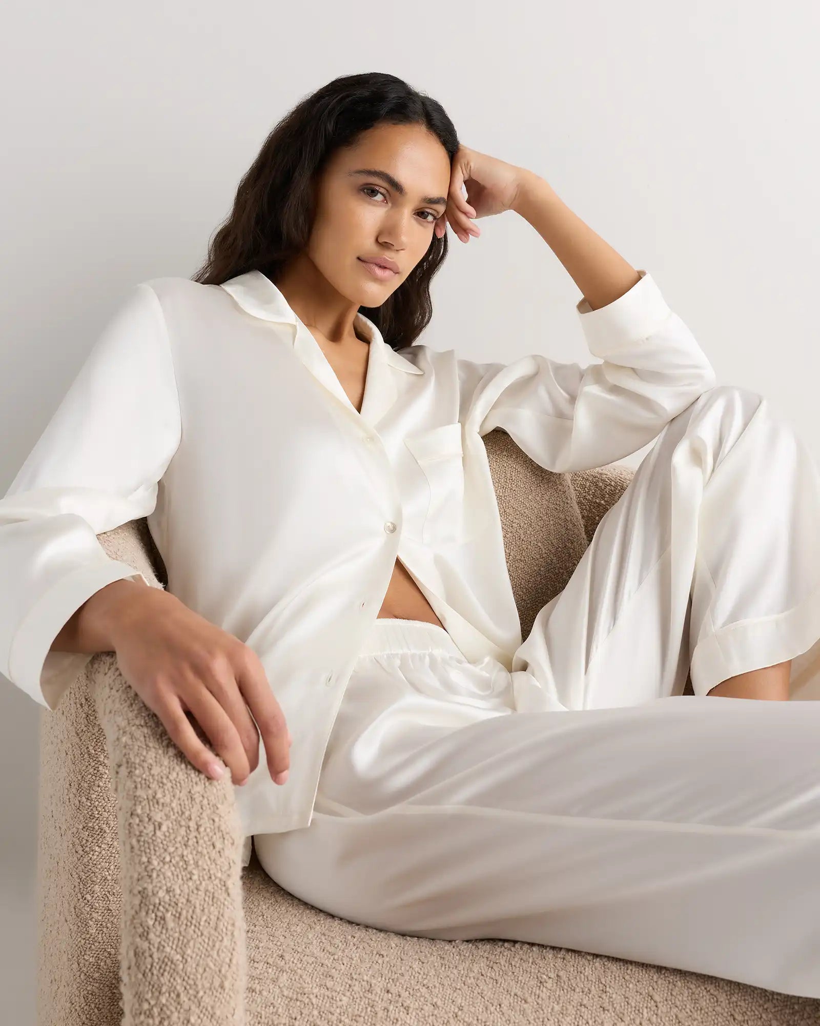 100% Washable Silk Satin Pajama Long Sleeve Top