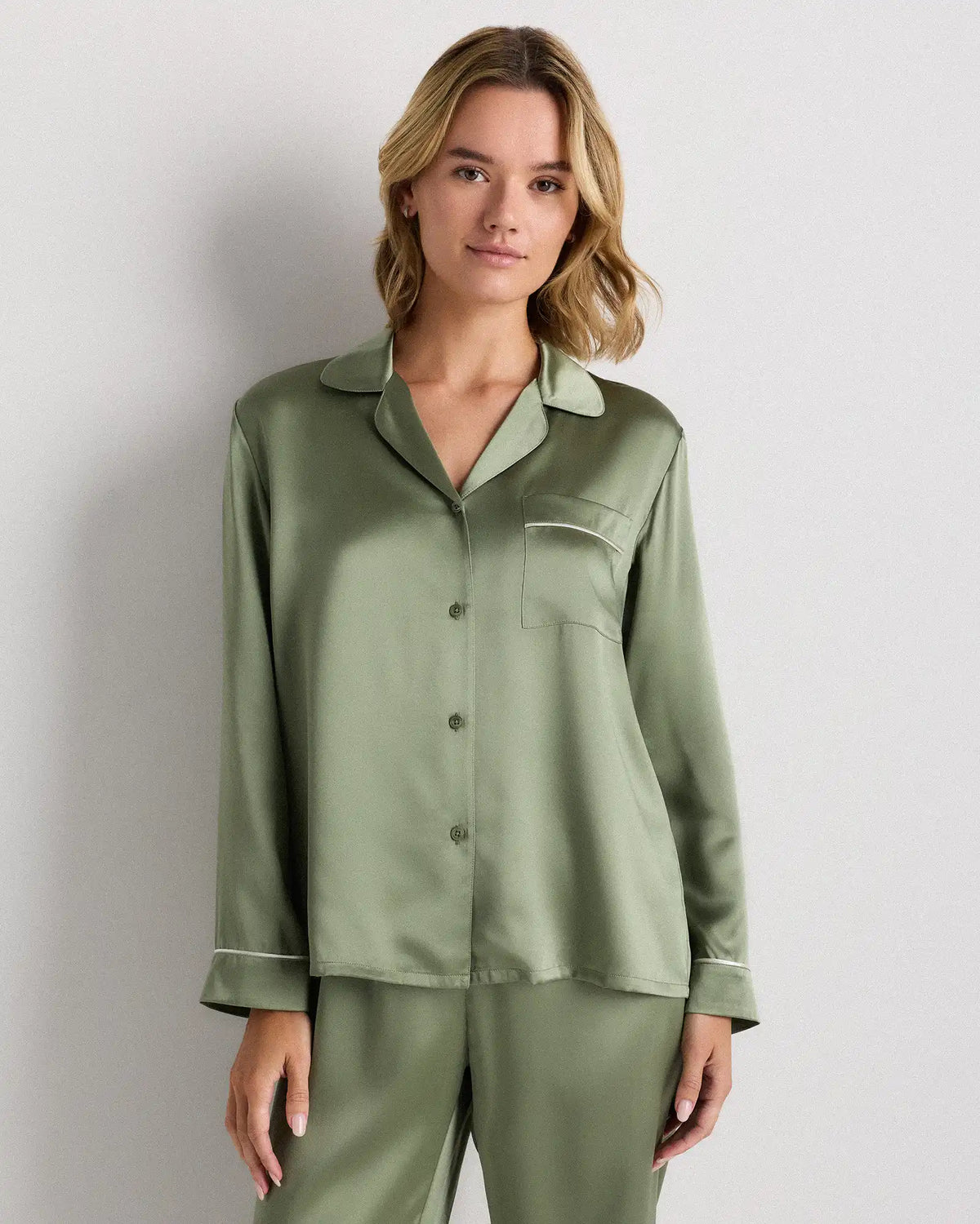 100% Washable Silk Satin Pajama Long Sleeve Top