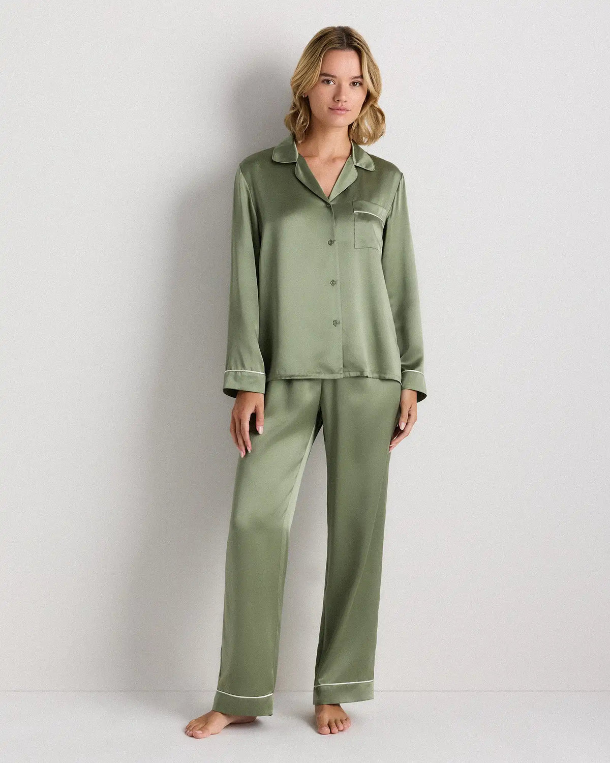 100% Washable Silk Satin Pajama Long Sleeve Top