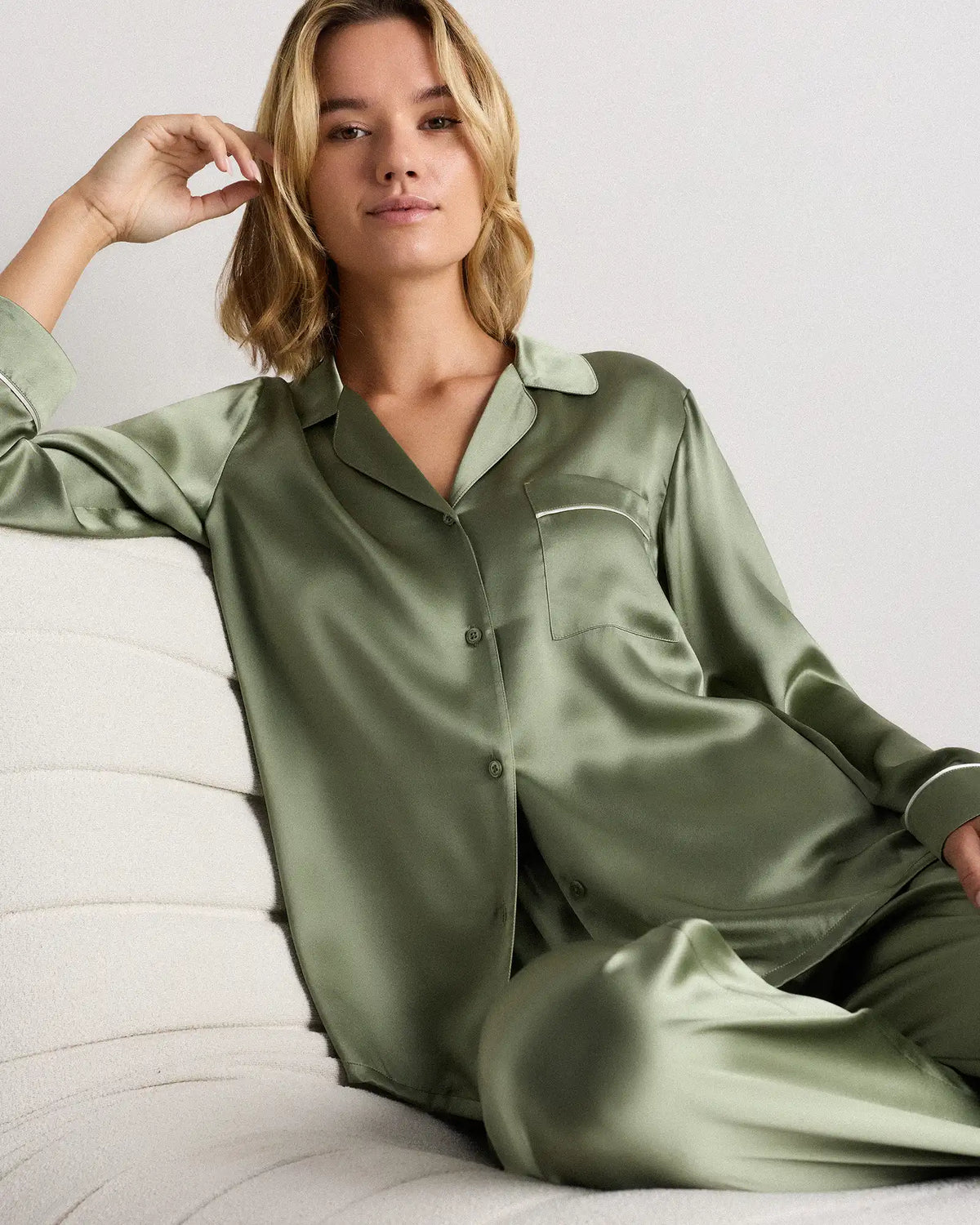 100% Washable Silk Satin Pajama Long Sleeve Top