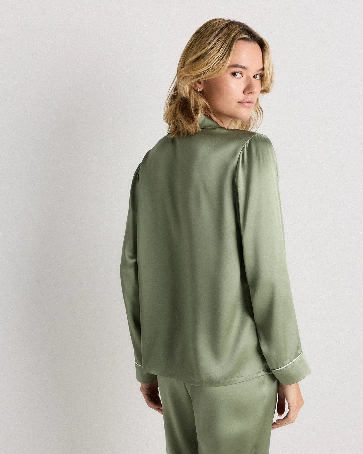 100% Washable Silk Satin Pajama Long Sleeve Top