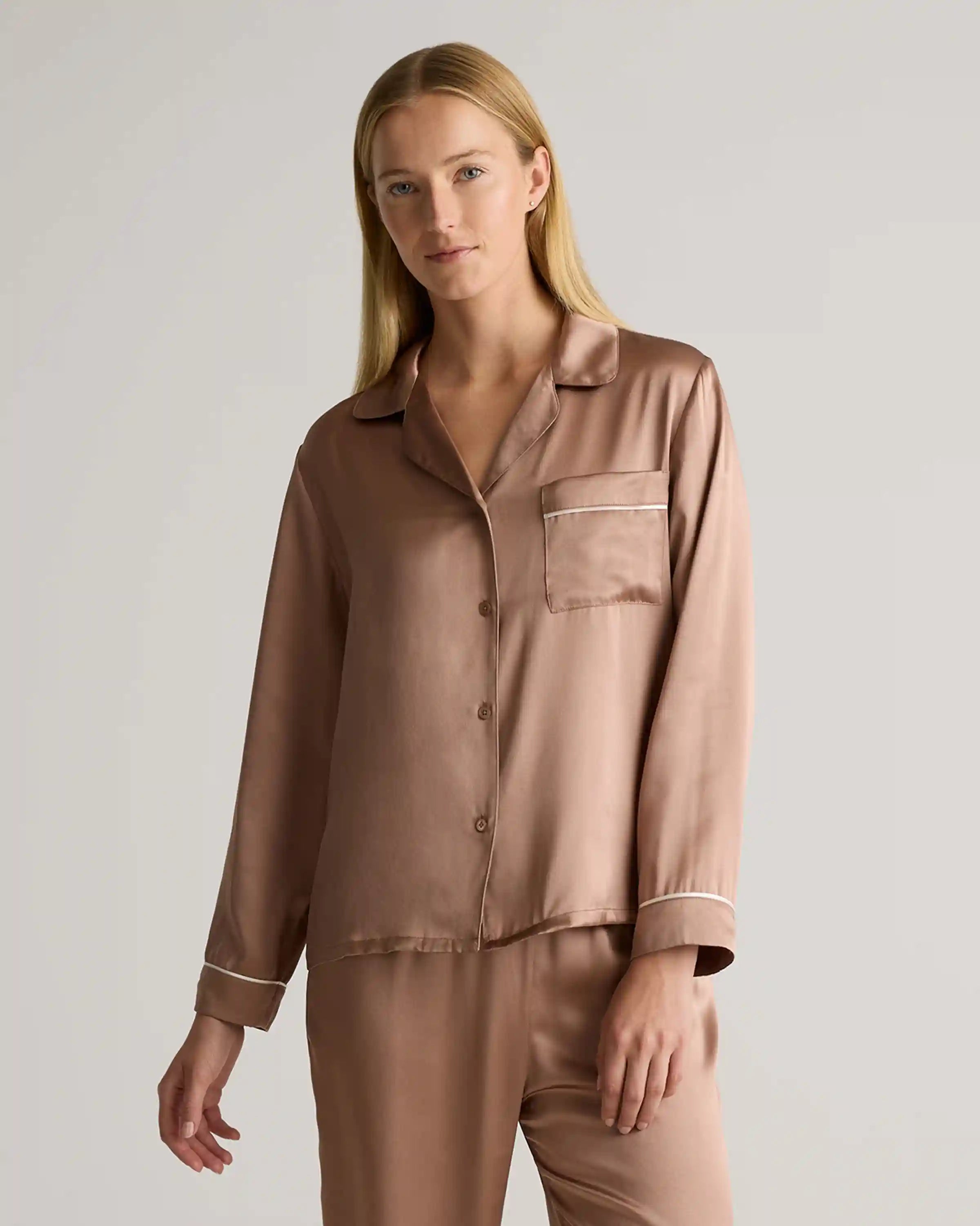 100% Washable Silk Satin Pajama Long Sleeve Top