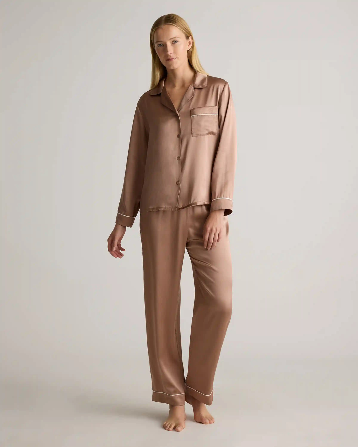 100% Washable Silk Satin Pajama Long Sleeve Top