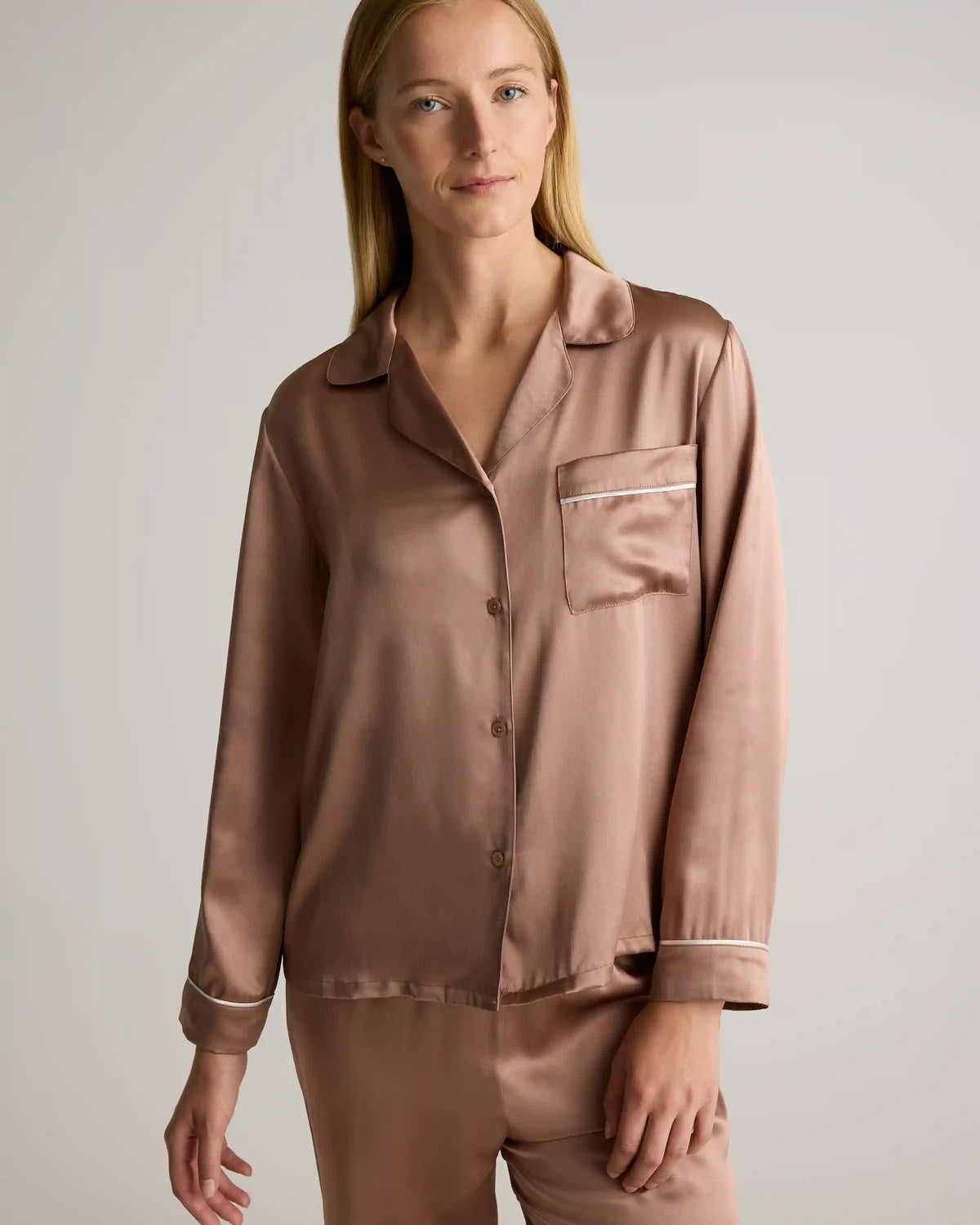 100% Washable Silk Satin Pajama Long Sleeve Top