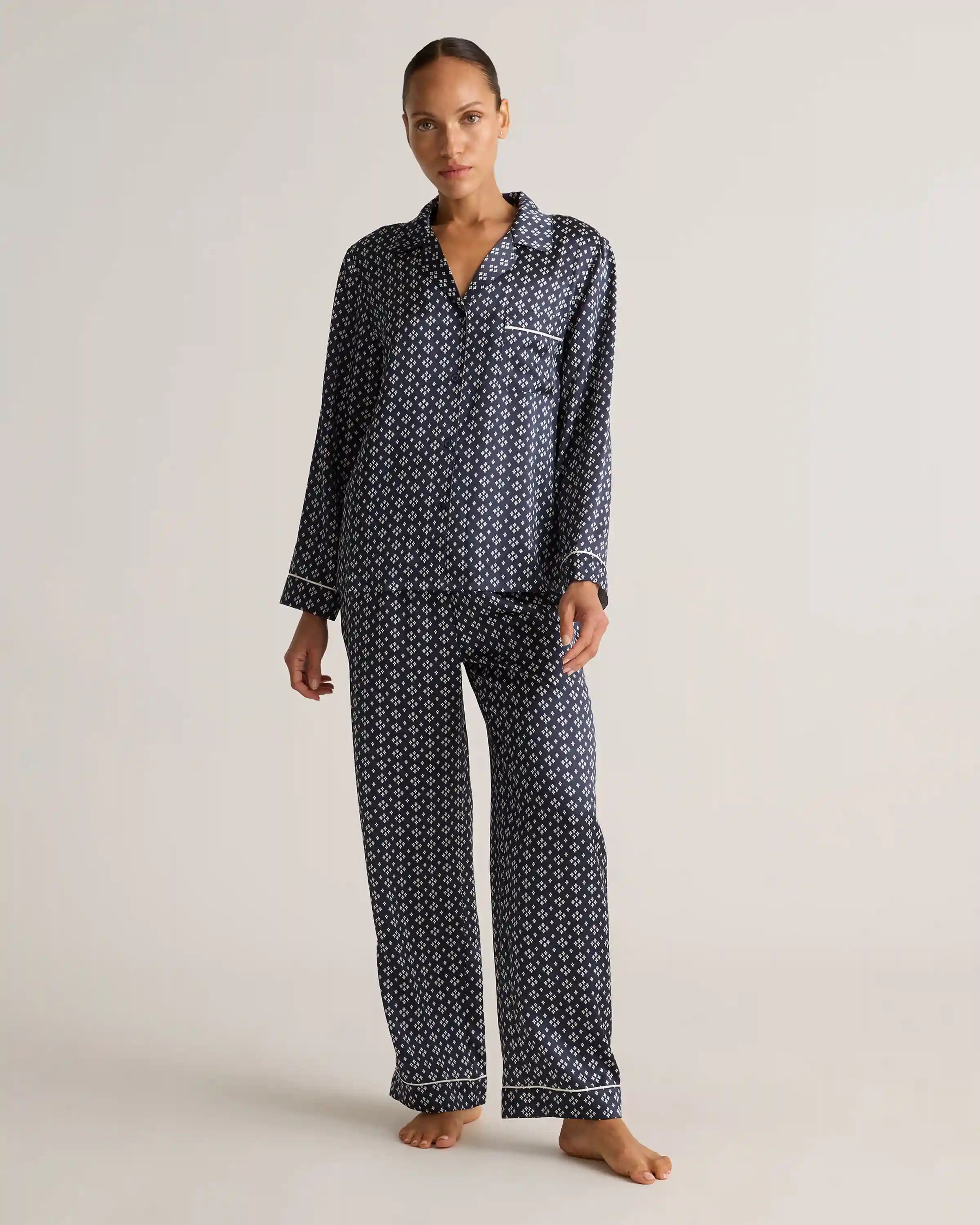 100% Washable Silk Satin Pajama Long Sleeve Top