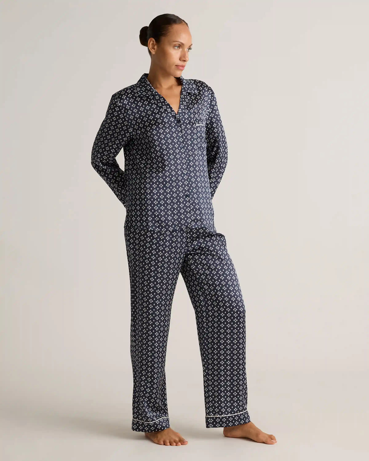 100% Washable Silk Satin Pajama Long Sleeve Top