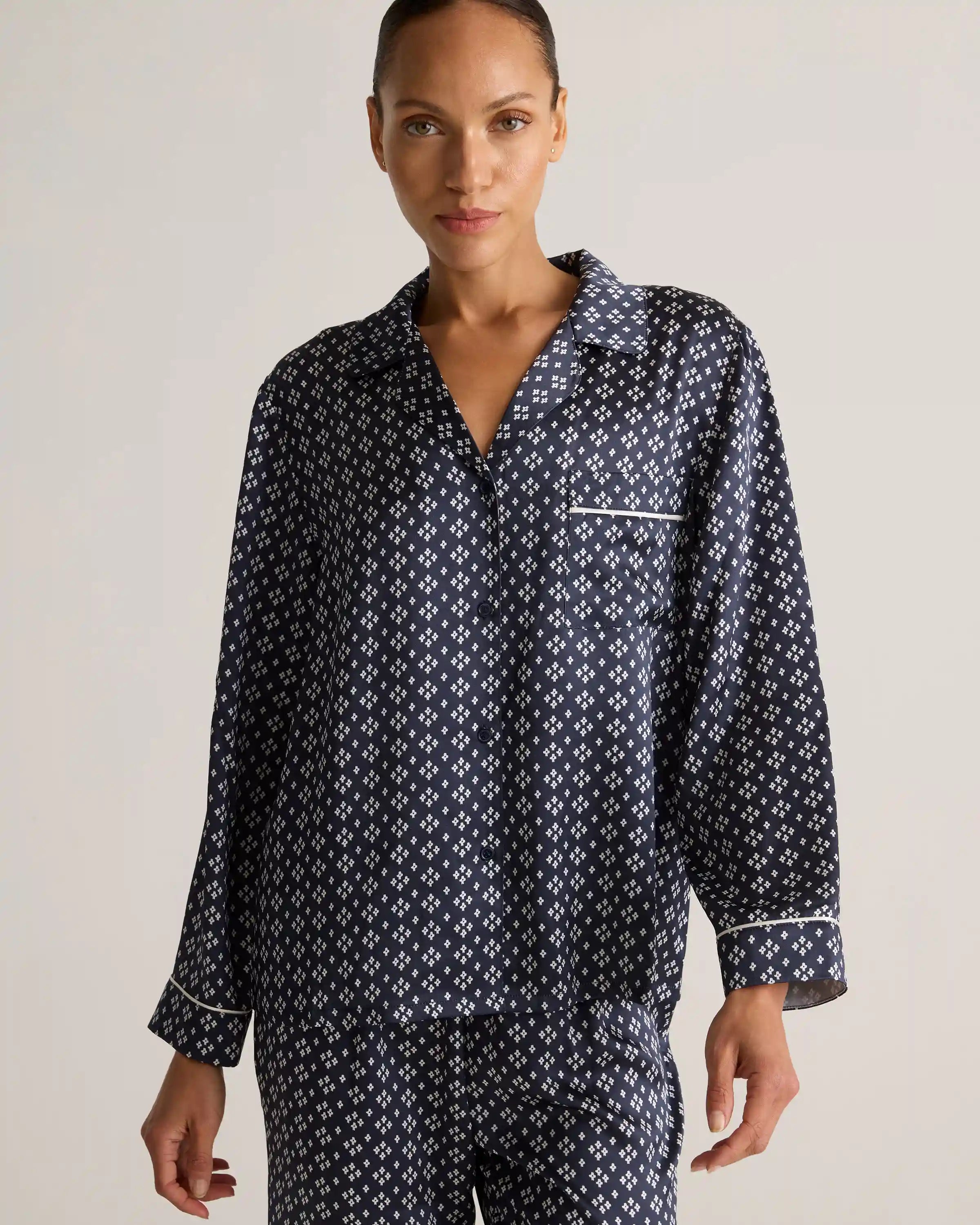 100% Washable Silk Satin Pajama Long Sleeve Top