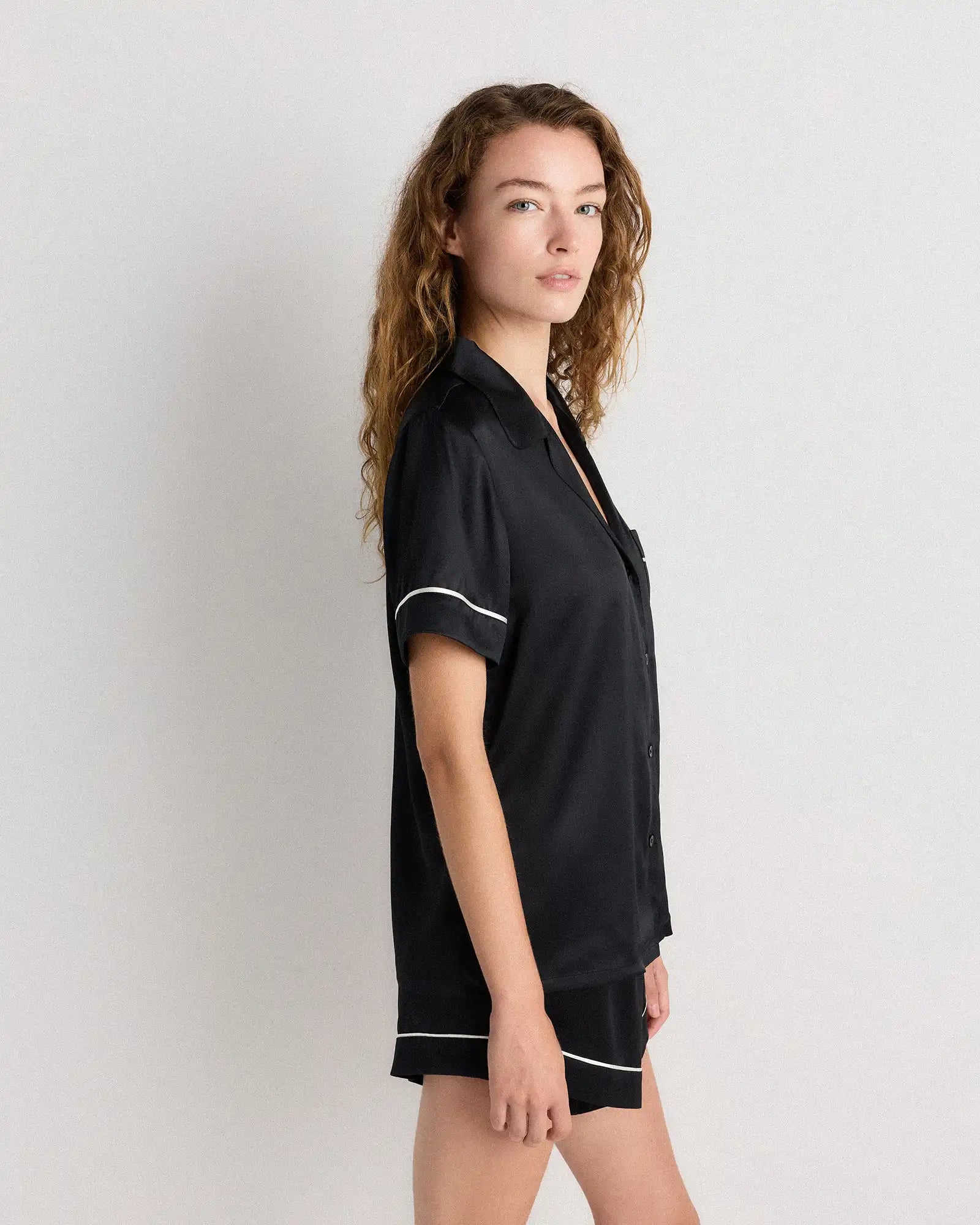 100% Washable Silk Satin Short Sleeve Pajama Top