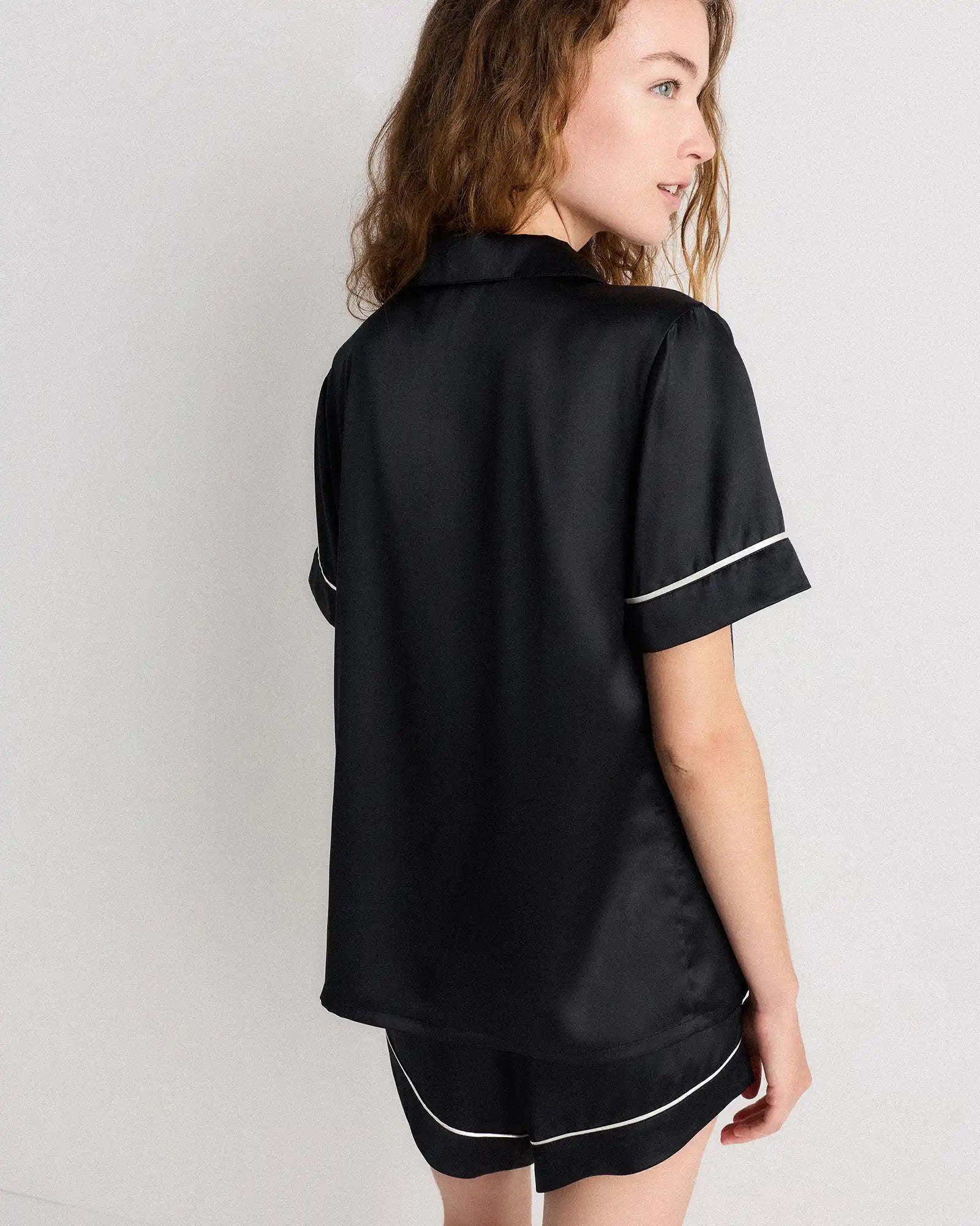 100% Washable Silk Satin Short Sleeve Pajama Top
