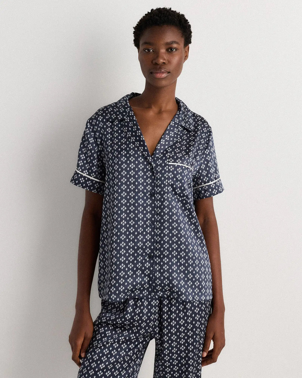 100% Washable Silk Satin Short Sleeve Pajama Top