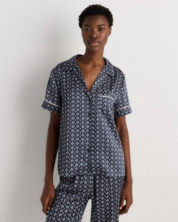 100% Washable Silk Satin Short Sleeve Pajama Top