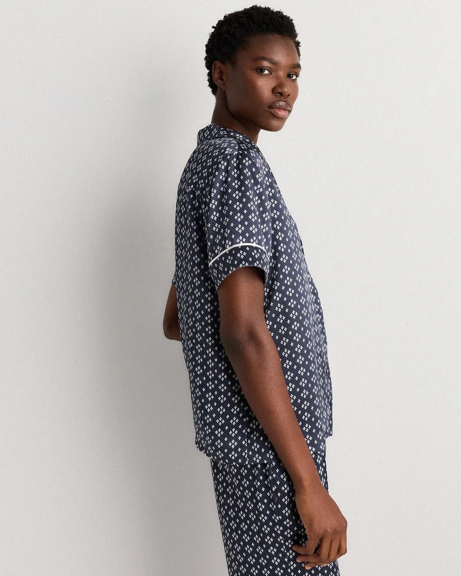 100% Washable Silk Satin Short Sleeve Pajama Top