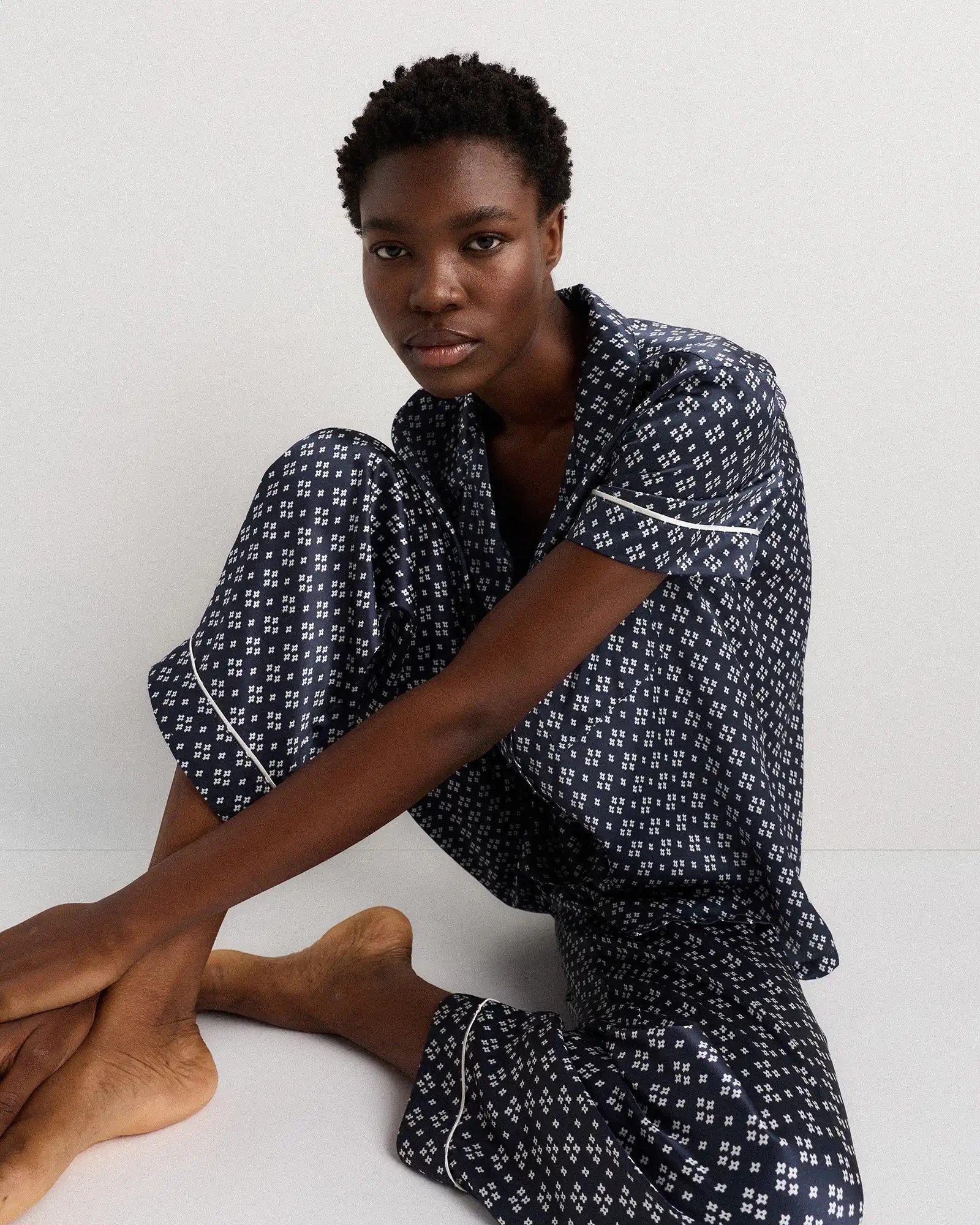 100% Washable Silk Satin Short Sleeve Pajama Top