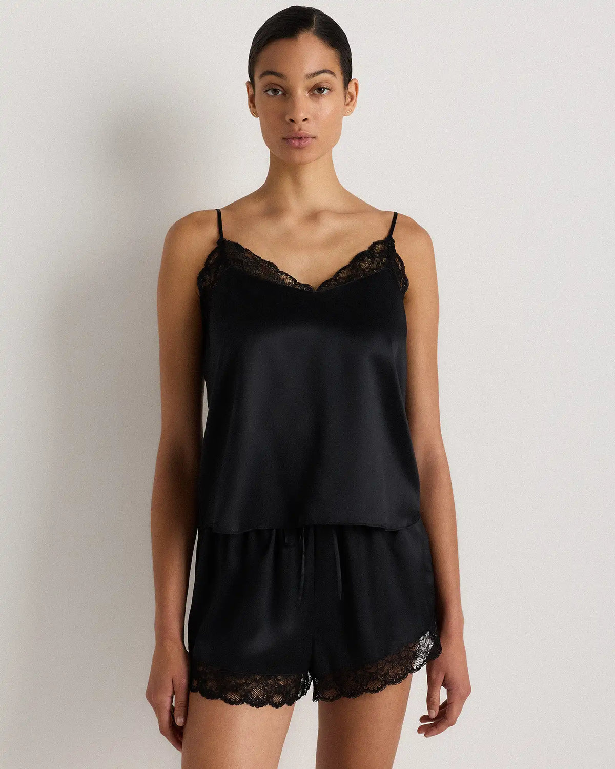 100% Washable Silk Satin Lace Cami Pajama Top