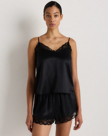 100% Washable Silk Satin Lace Cami Pajama Top
