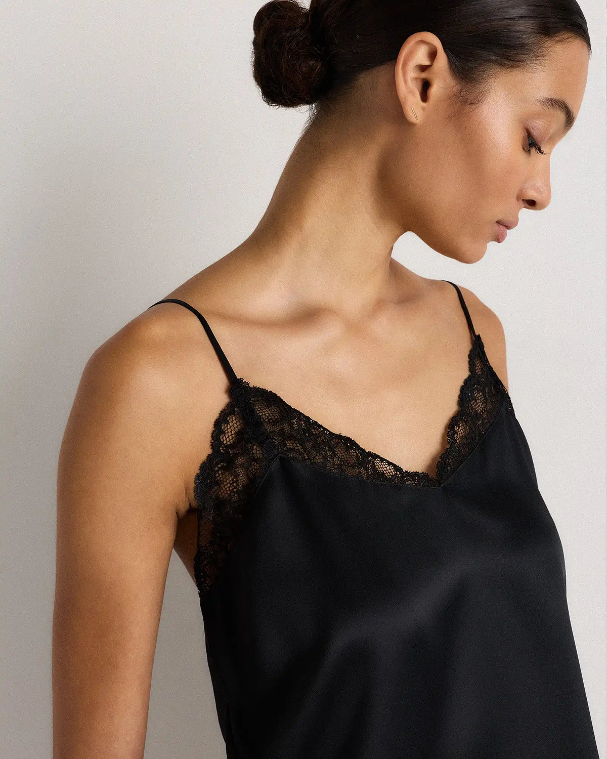 100% Washable Silk Satin Lace Cami Pajama Top