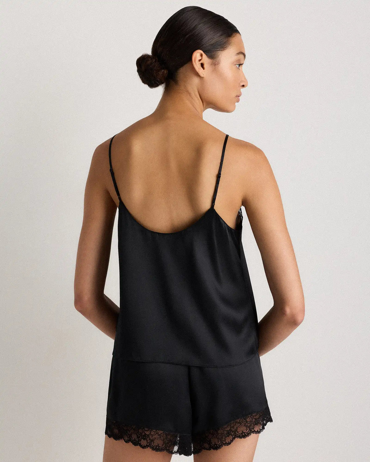 100% Washable Silk Satin Lace Cami Pajama Top