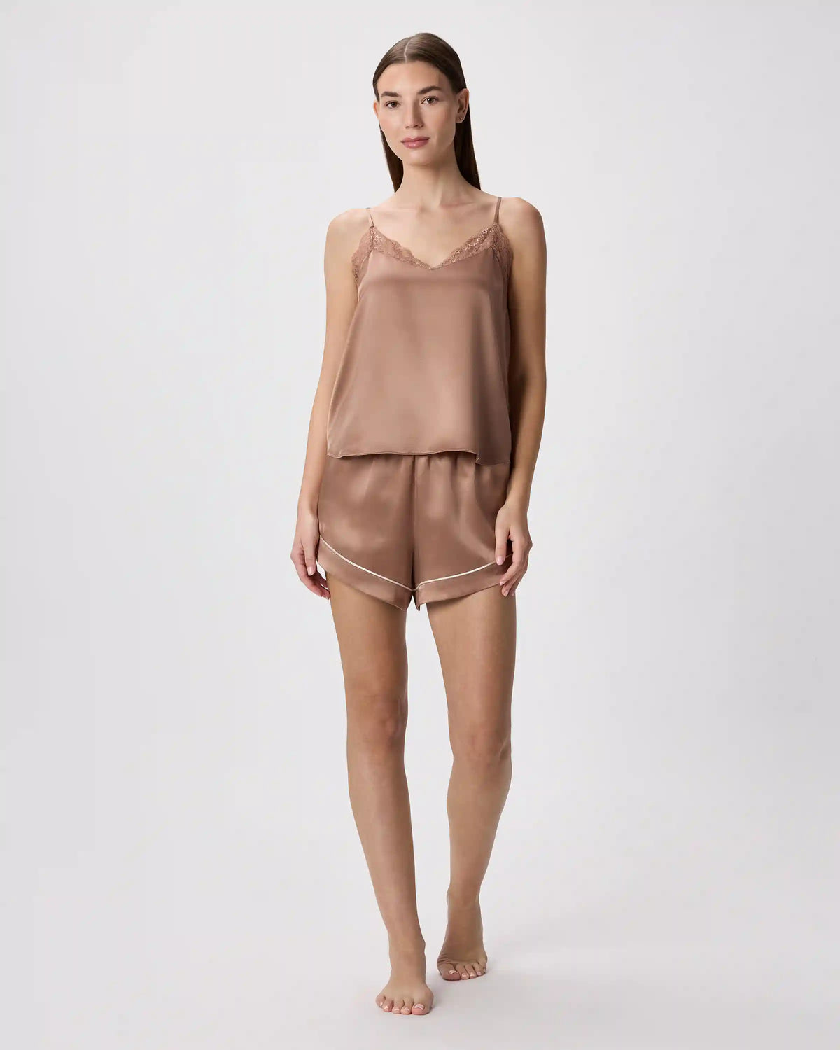 100% Washable Silk Satin Lace Cami Pajama Top