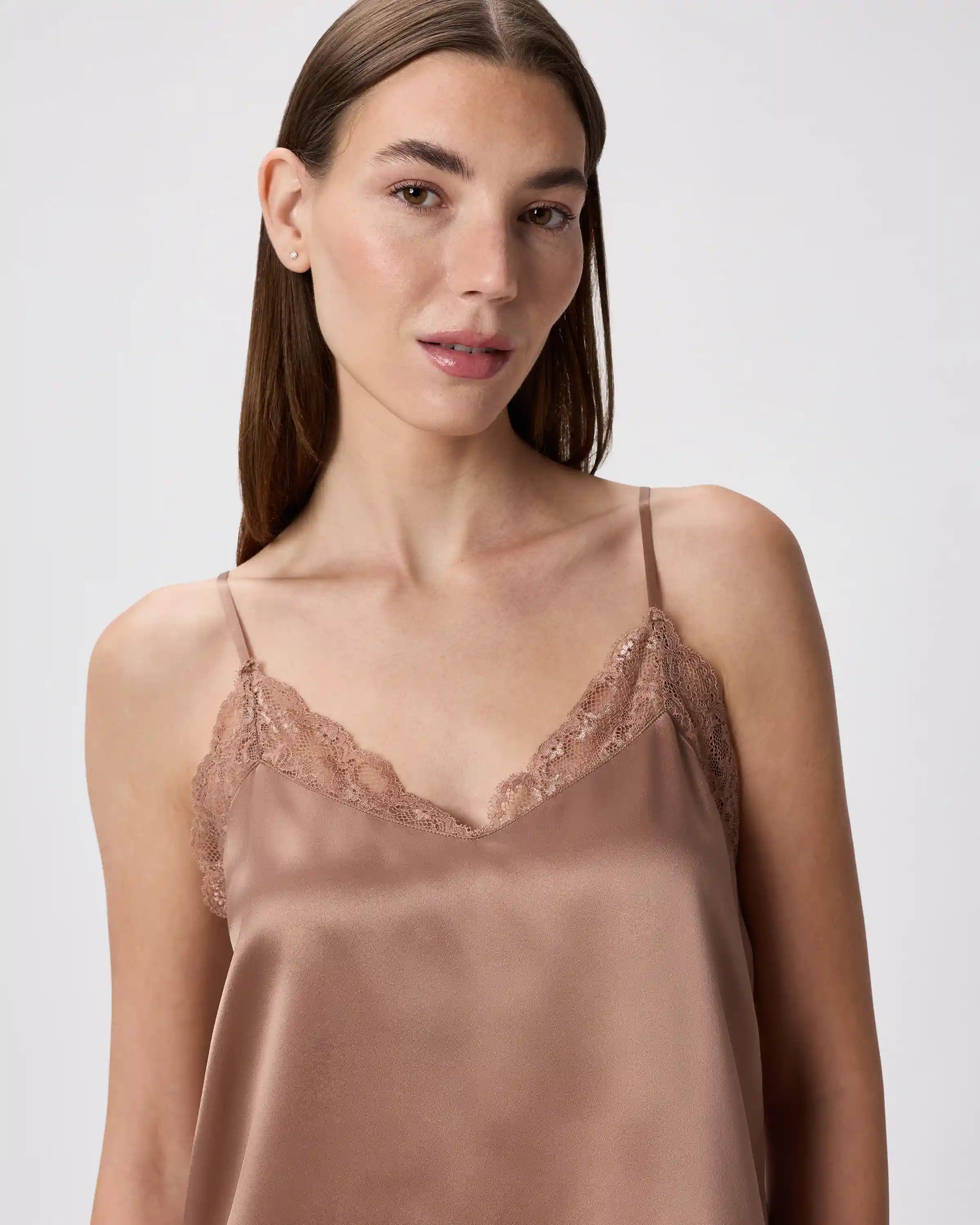 100% Washable Silk Satin Lace Cami Pajama Top