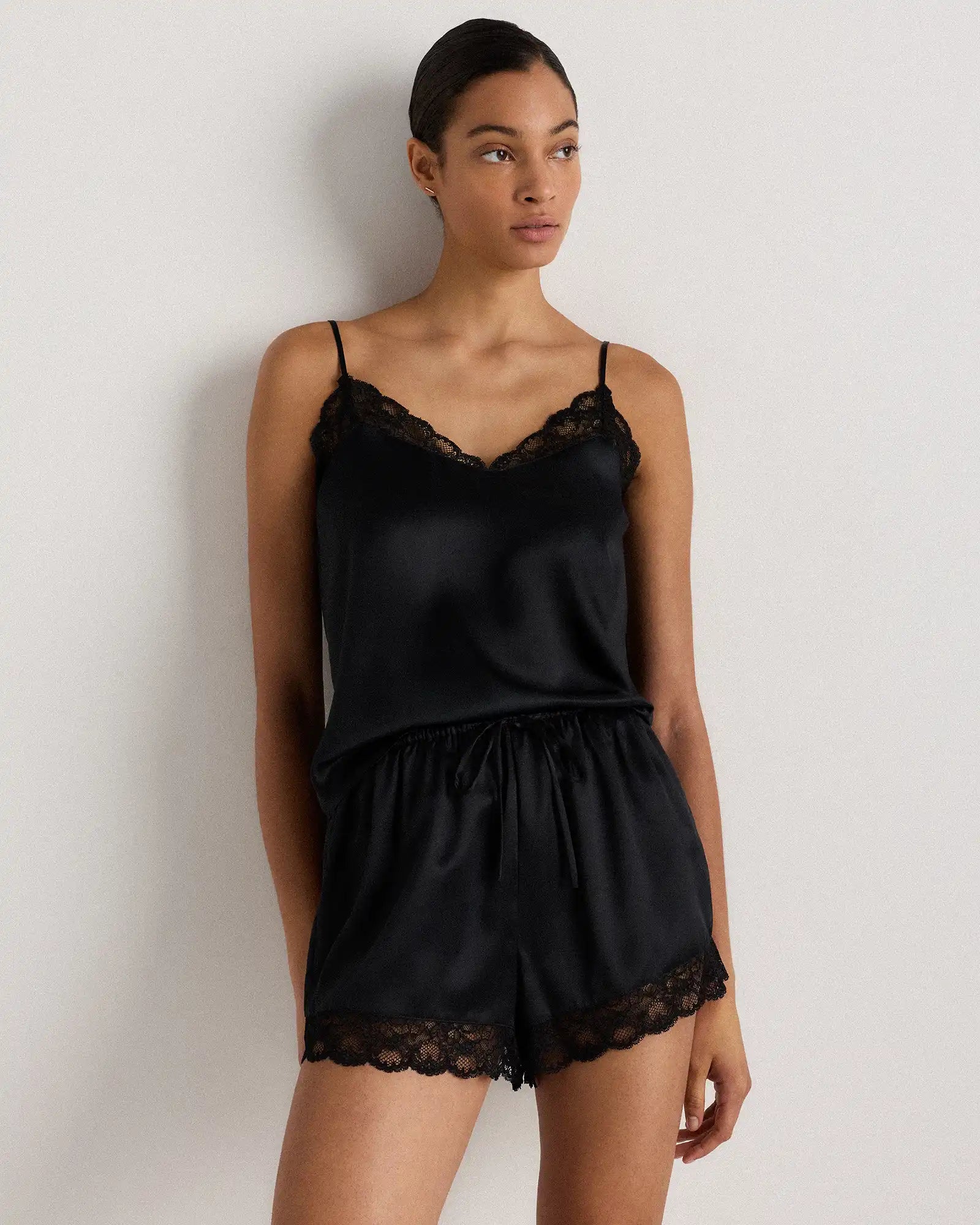 100% Washable Silk Satin Lace Pajama Shorts