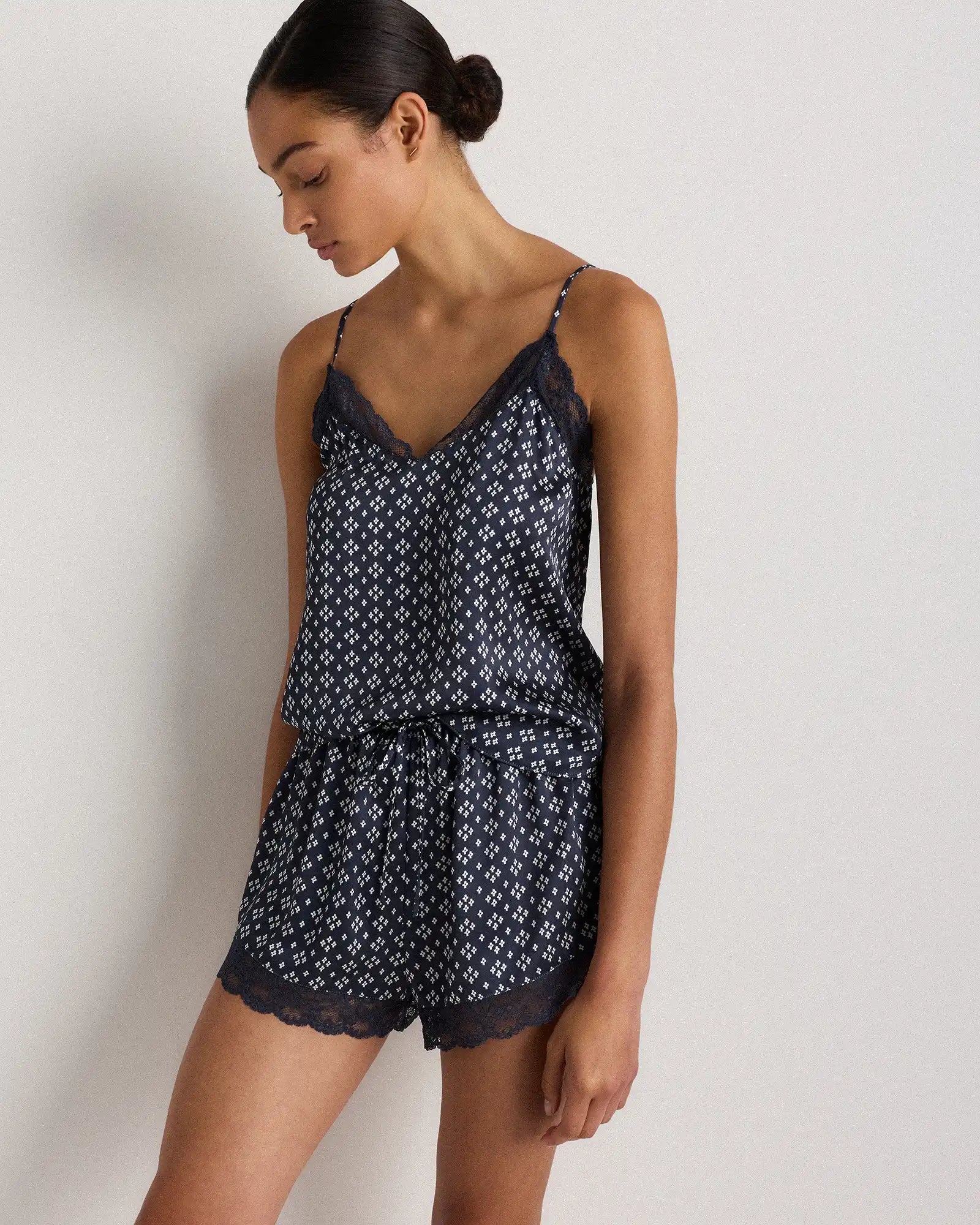 100% Washable Silk Satin Lace Pajama Shorts