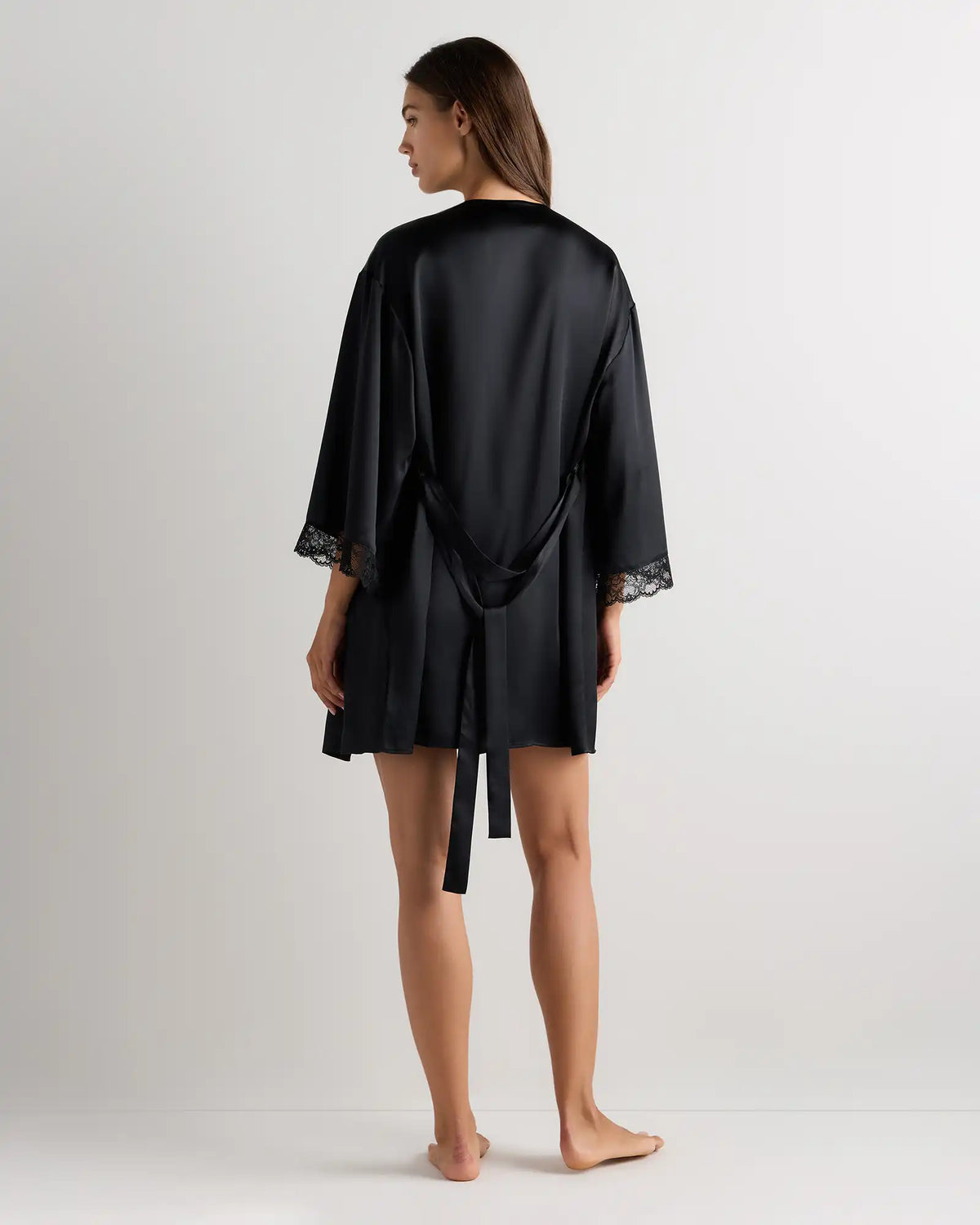 100% Washable Silk Satin Lace Trim Robe