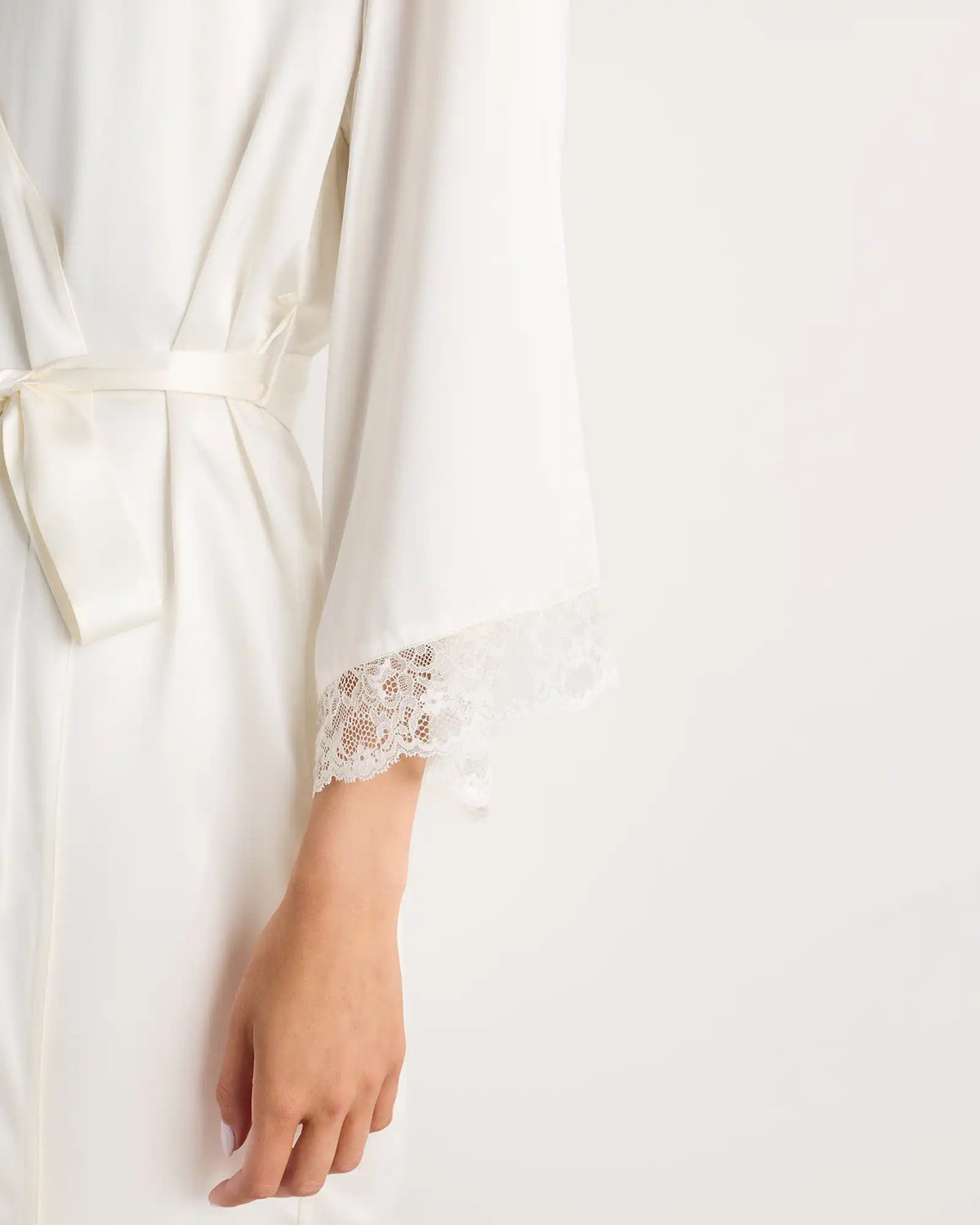 100% Washable Silk Satin Lace Trim Robe